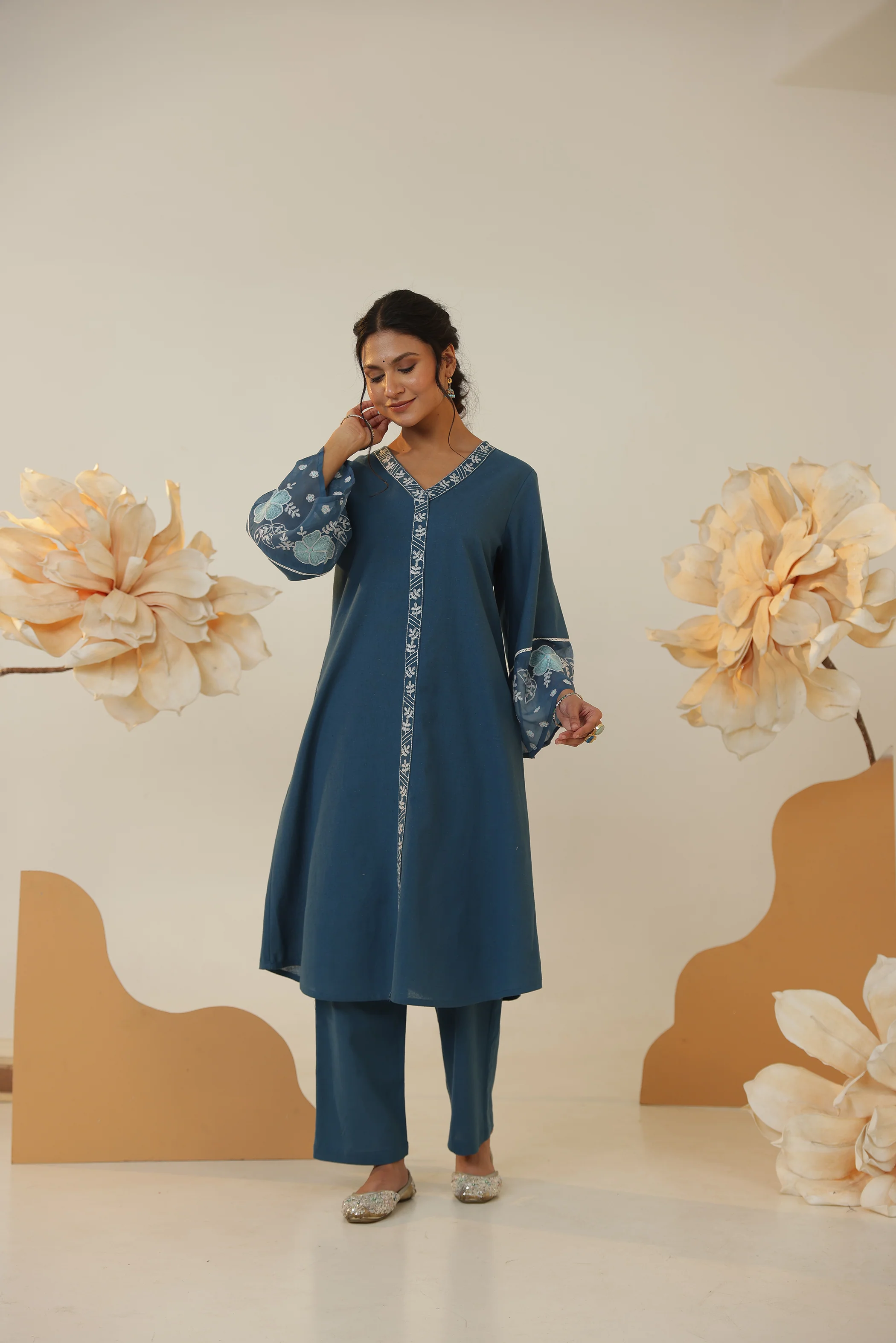 Purna Ocean Embroidered Cotton Co-ord Set - Image 3