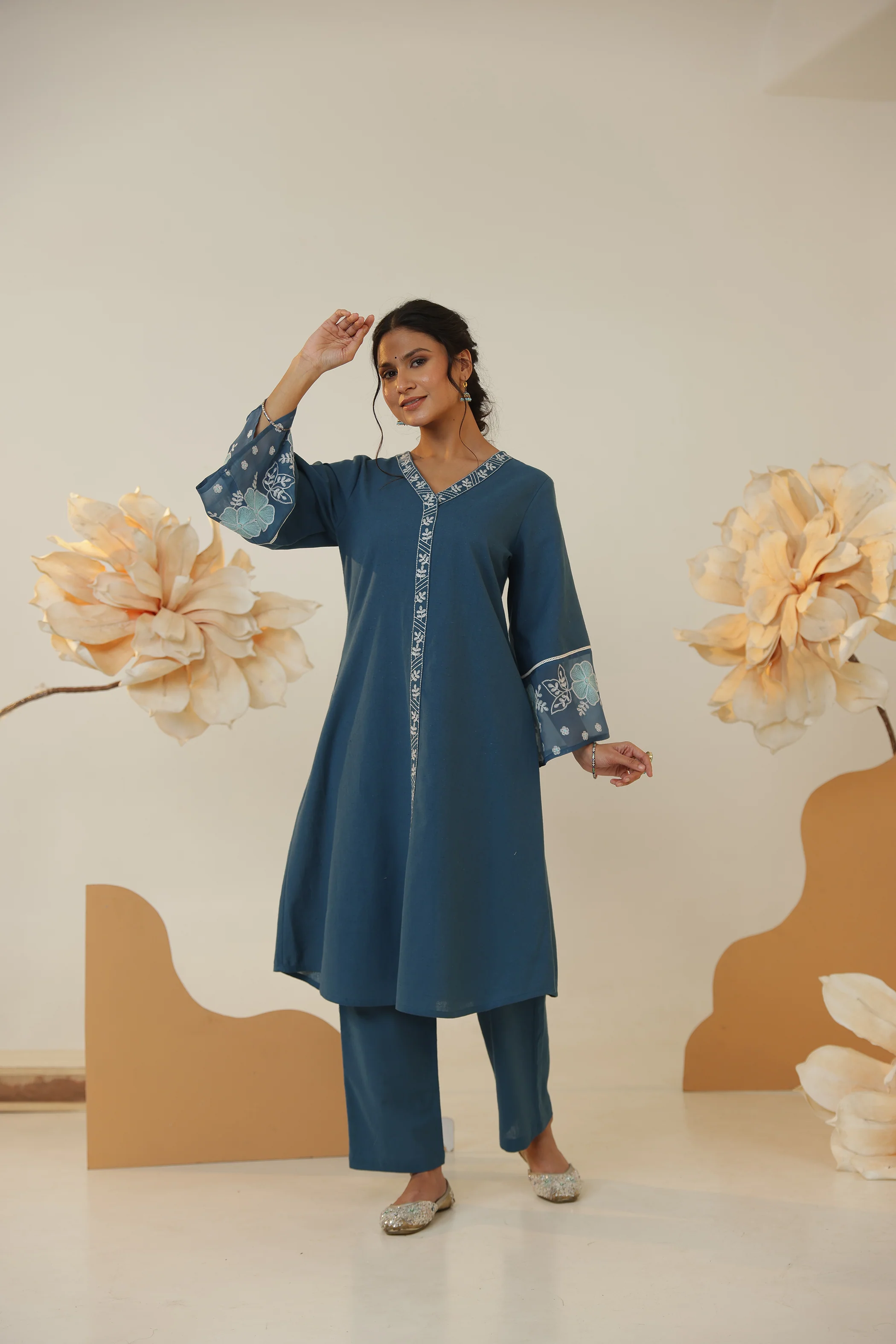 Purna Ocean Embroidered Cotton Co-ord Set - Image 4