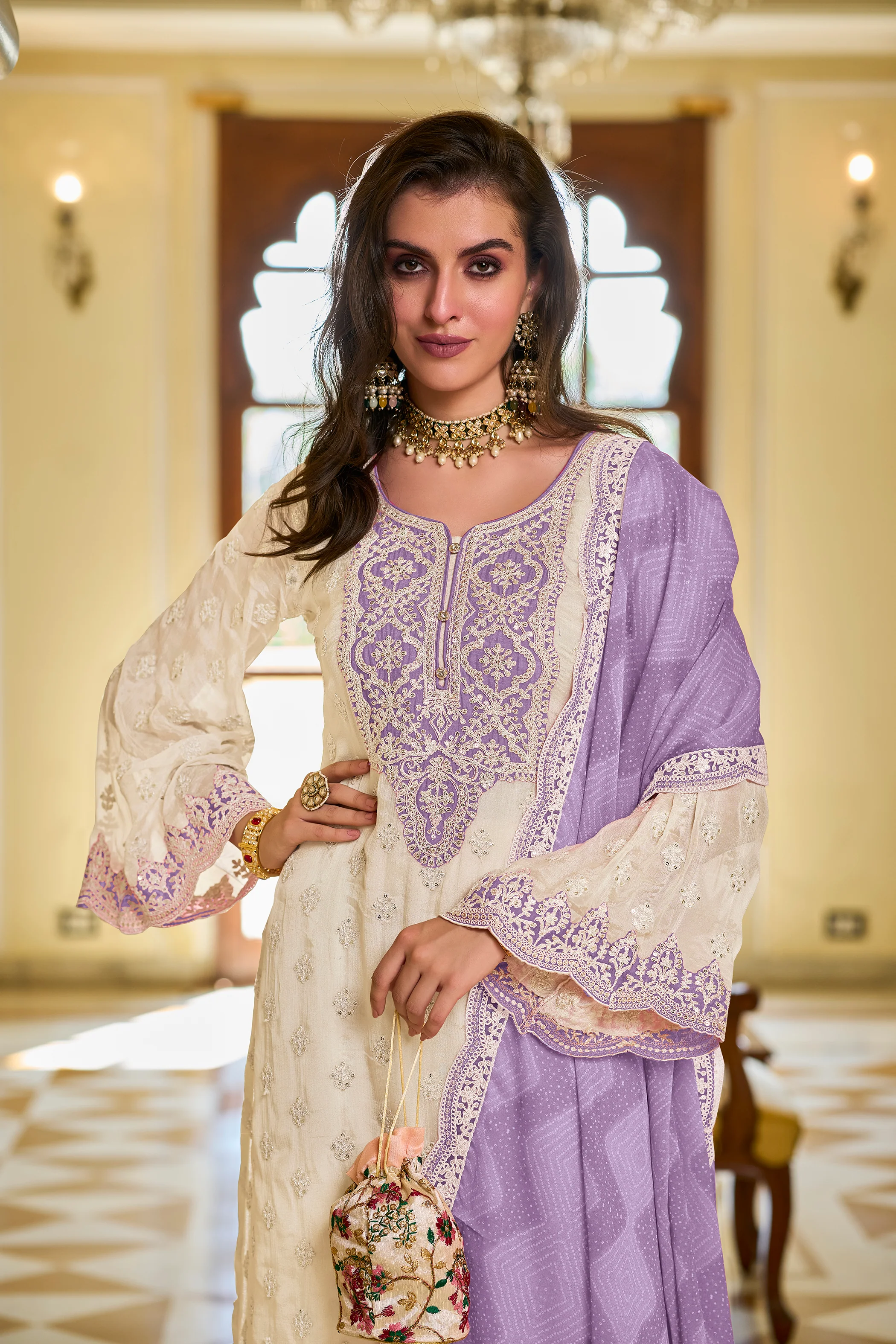 Anjula Orchid Full Work Suit Set - Image 2