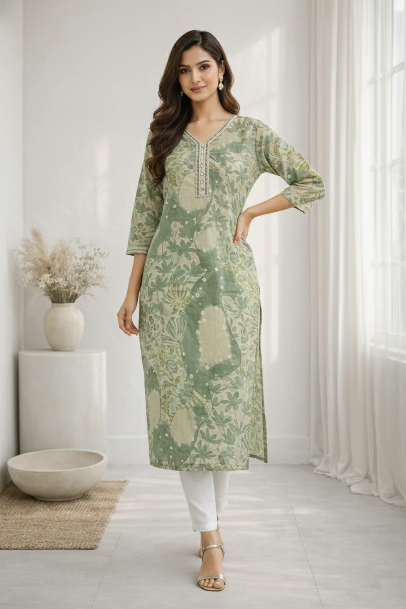 Barnali Fern Printed Work Kurti - Image 4