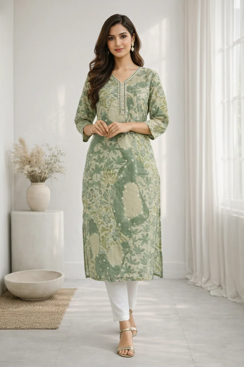 Barnali Fern Printed Work Kurti - Image 5