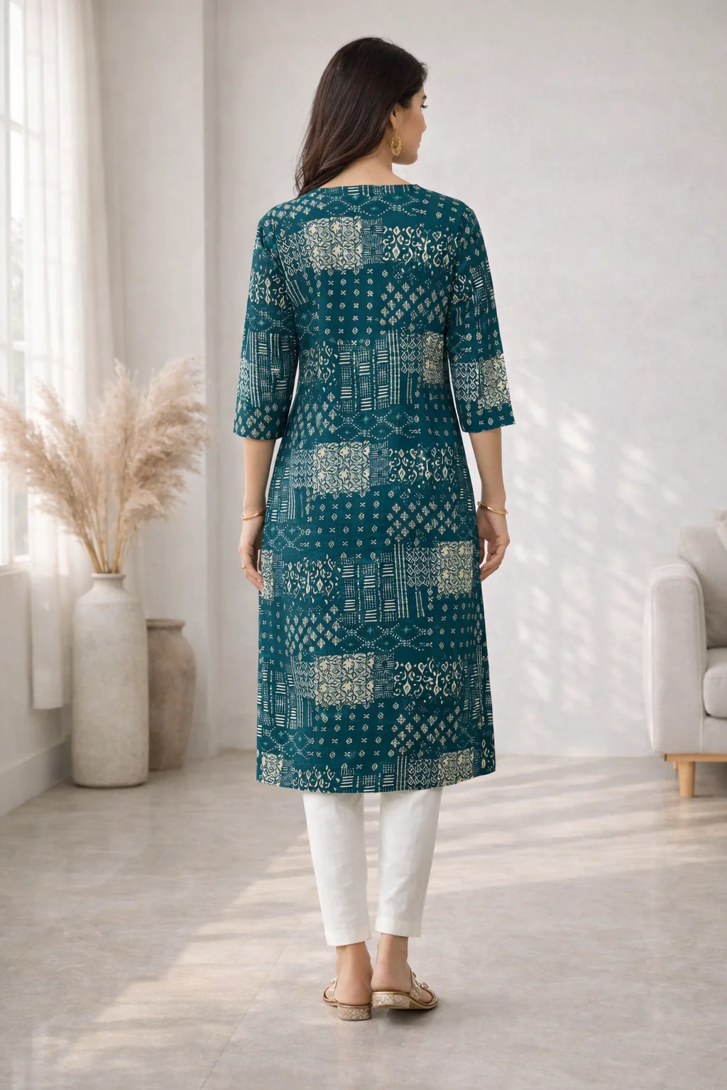 Barnali Pine Printed Work Kurti - Image 3