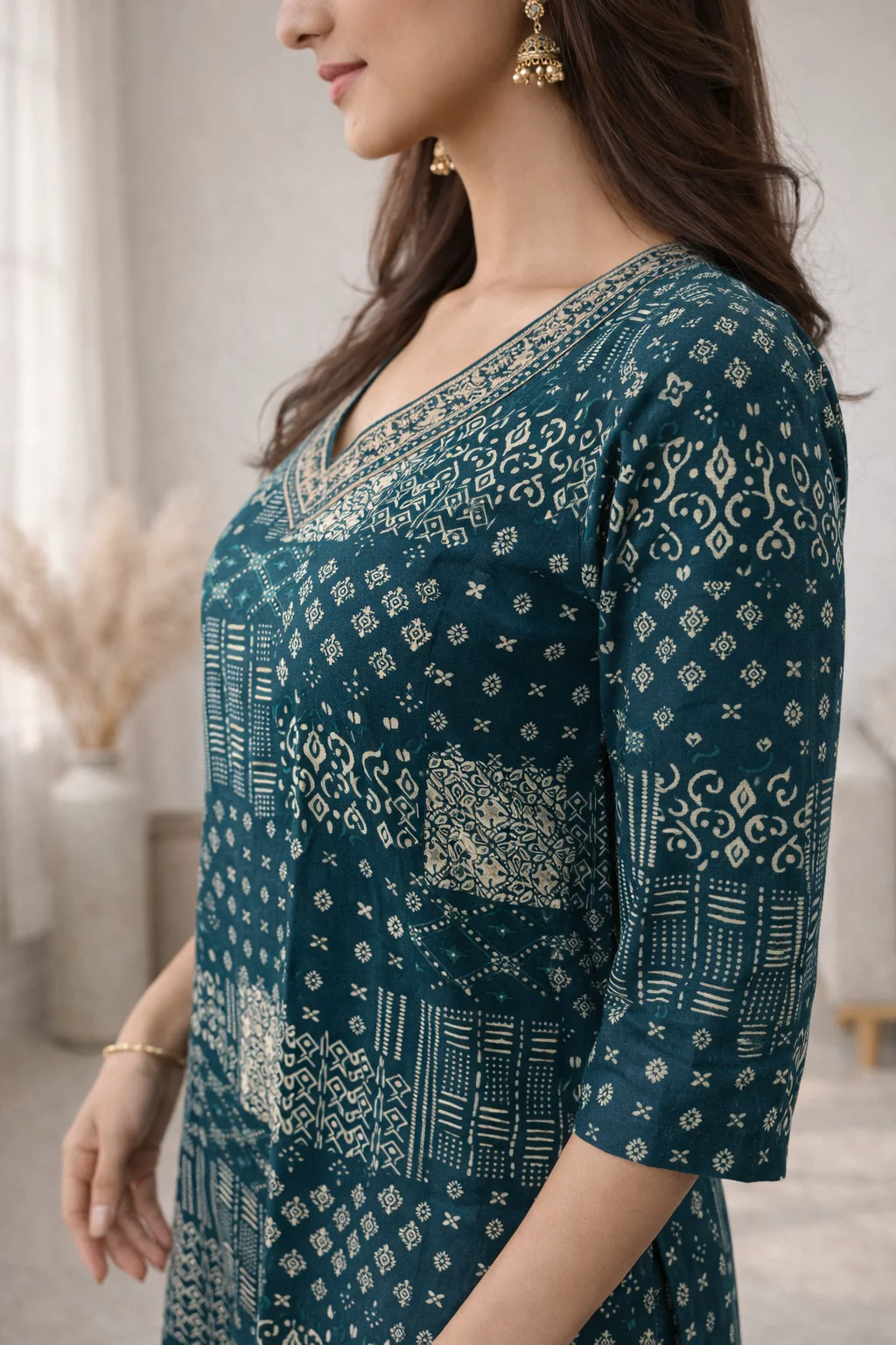Barnali Pine Printed Work Kurti - Image 4