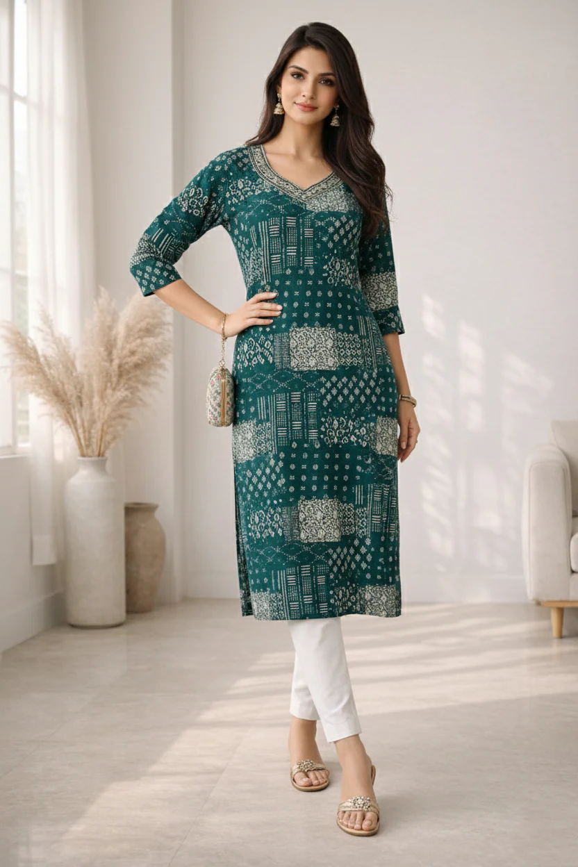 Barnali Pine Printed Work Kurti - Image 5