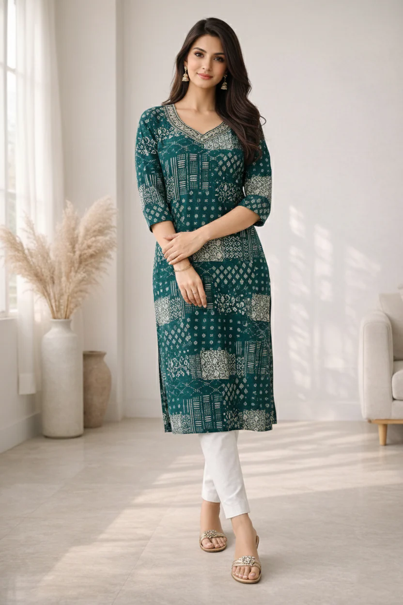 Barnali Pine Printed Work Kurti - Image 6