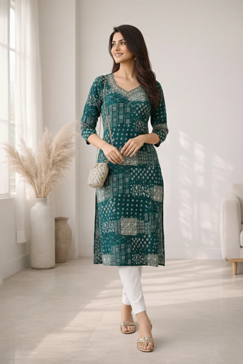 Barnali Pine Printed Work Kurti - Image 7