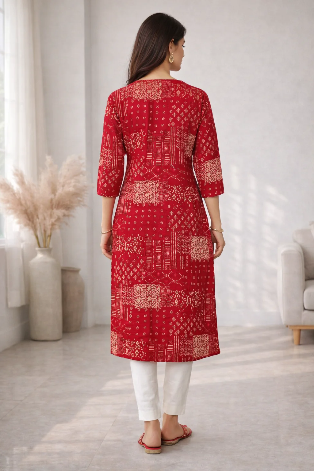 Barnali Carmine Printed Work Kurti - Image 3