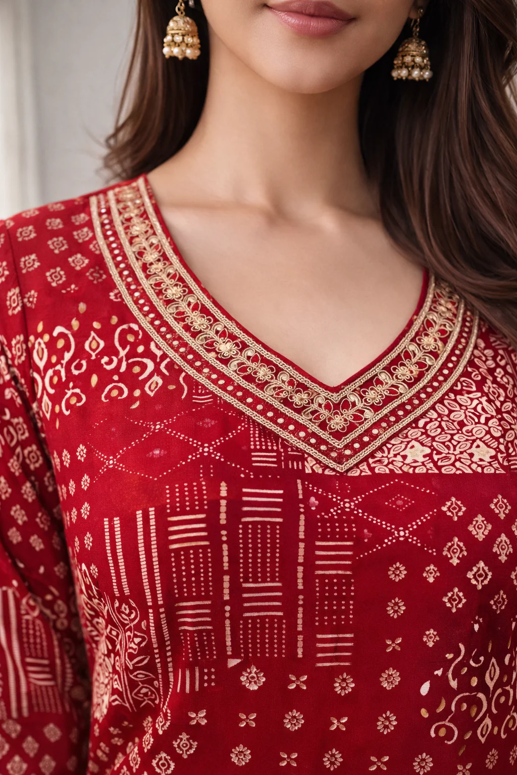 Barnali Carmine Printed Work Kurti - Image 4