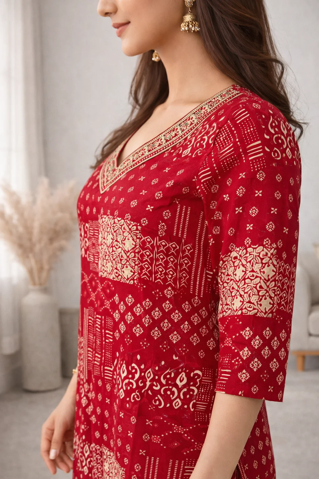 Barnali Carmine Printed Work Kurti - Image 6