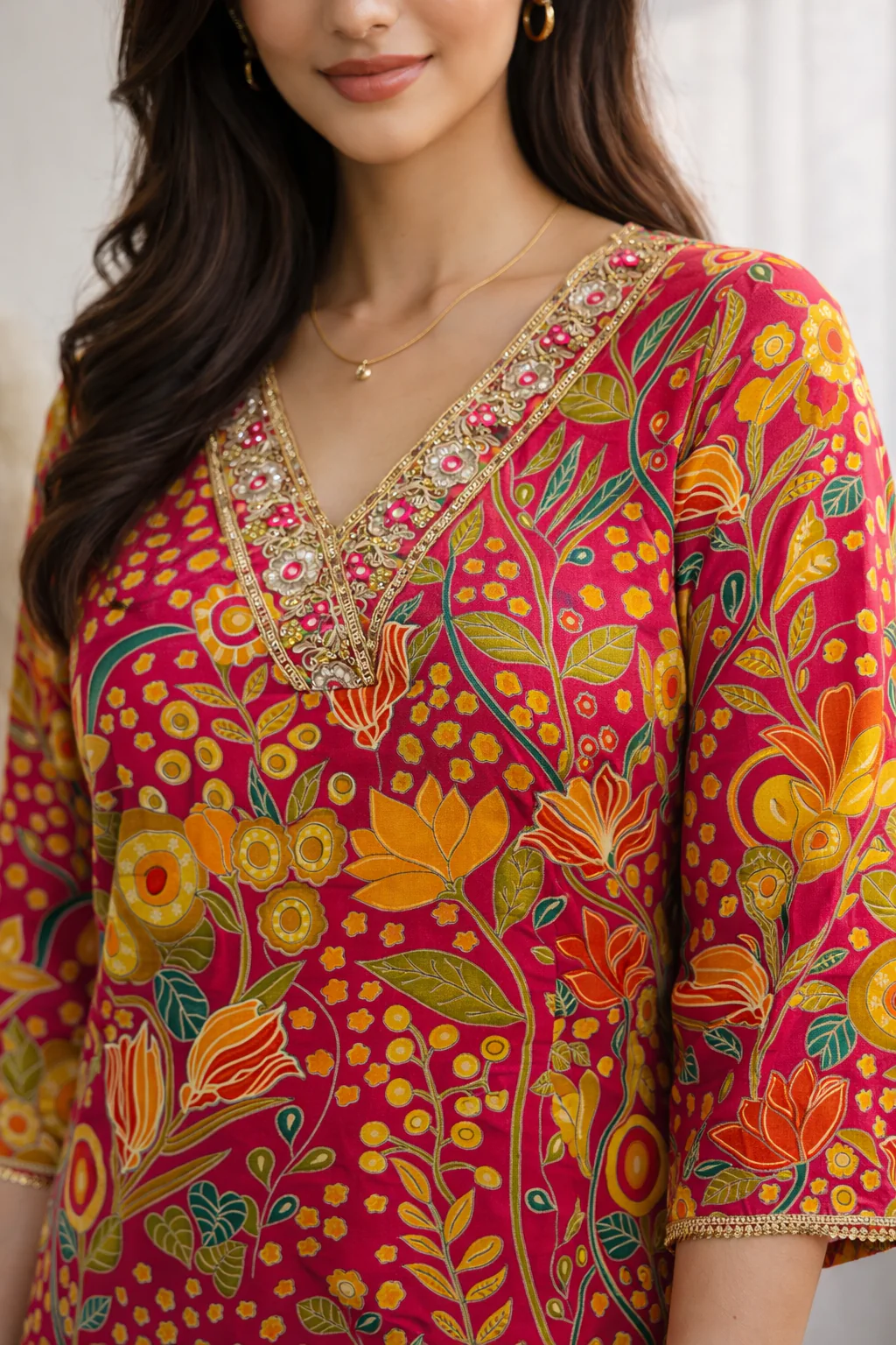 Barnali Cherry Printed Work Kurti - Image 2