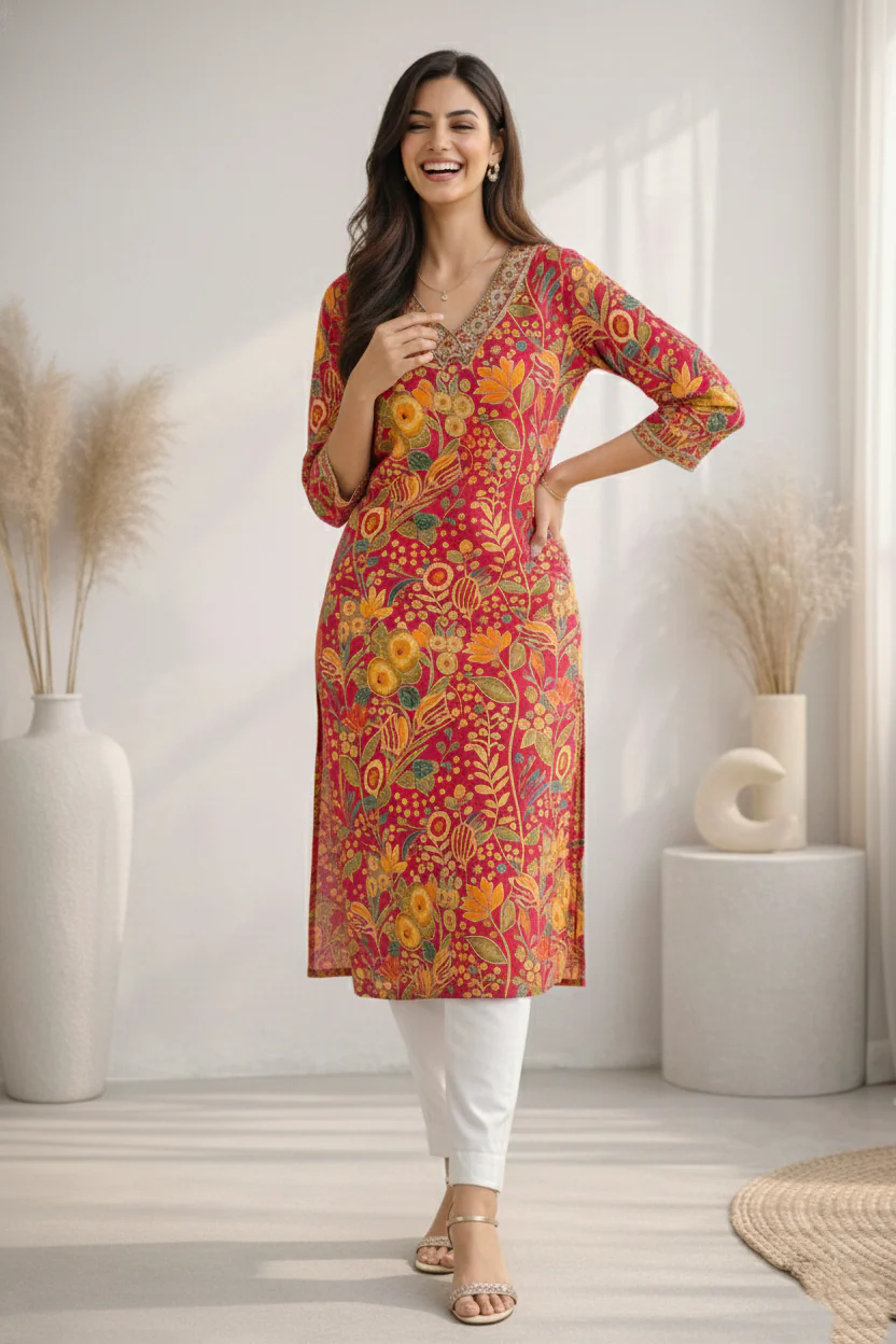 Barnali Cherry Printed Work Kurti - Image 6