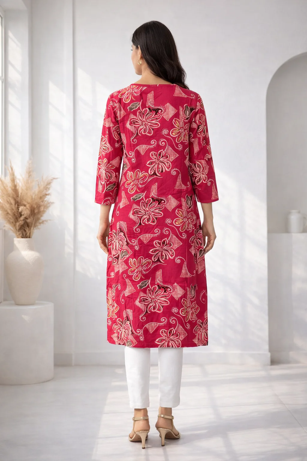 Barnali Cardinal Printed Work Kurti - Image 3