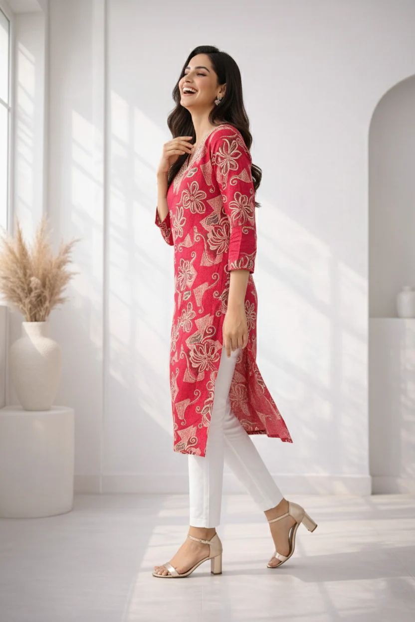 Barnali Cardinal Printed Work Kurti - Image 6