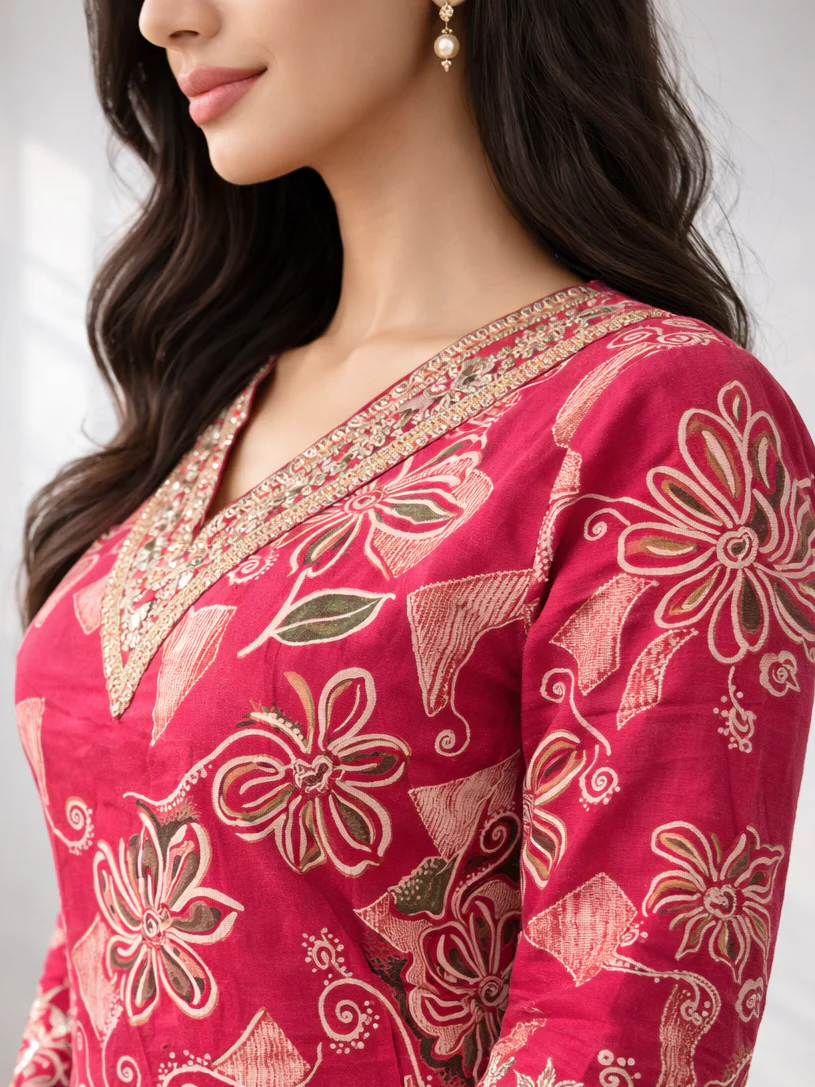 Barnali Cardinal Printed Work Kurti - Image 7