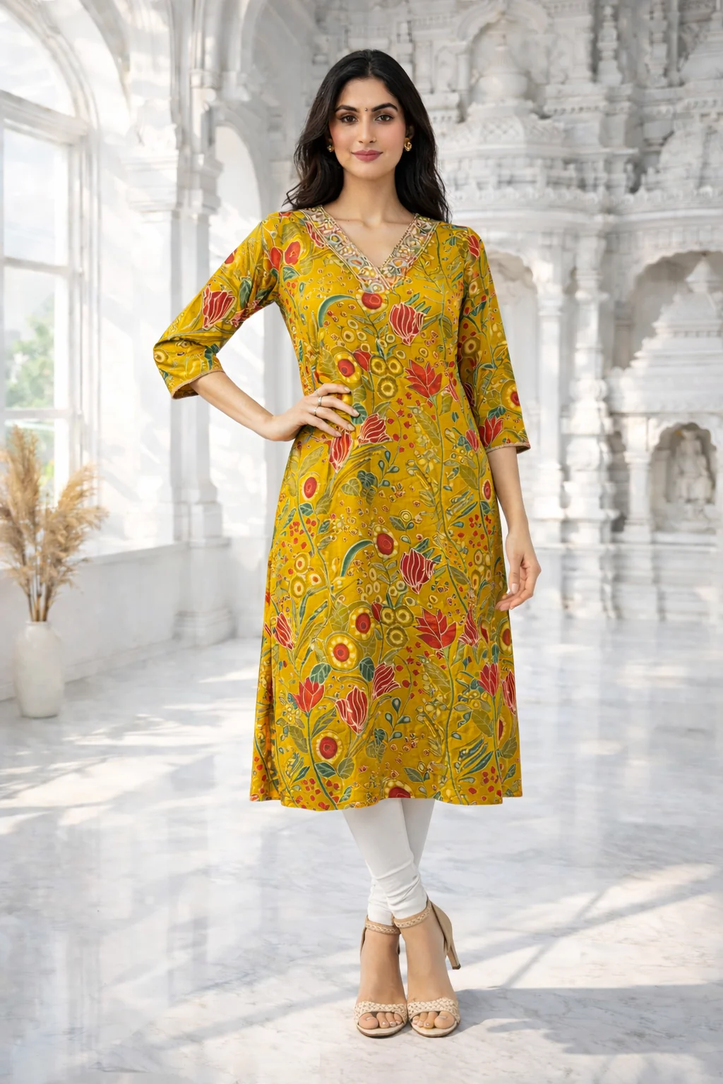 Barnali Gold Printed Work Kurti - Image 4