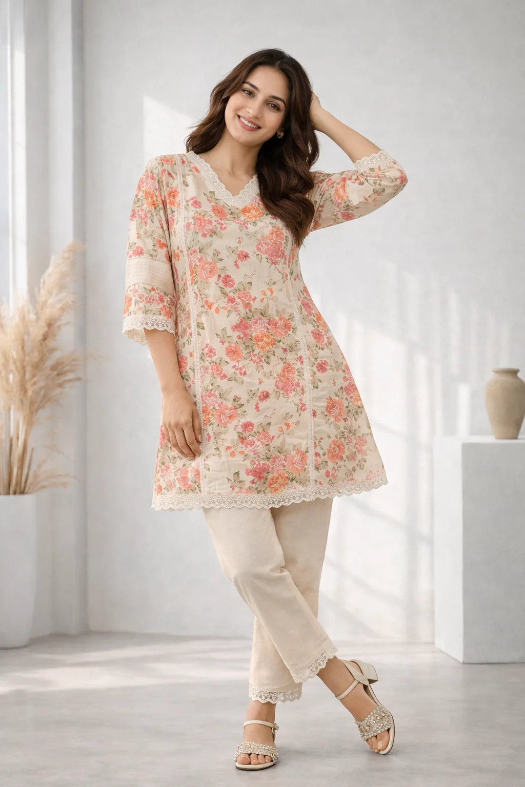 Surbhi Flora Printed Cotton Kurta Pant Set - Image 4