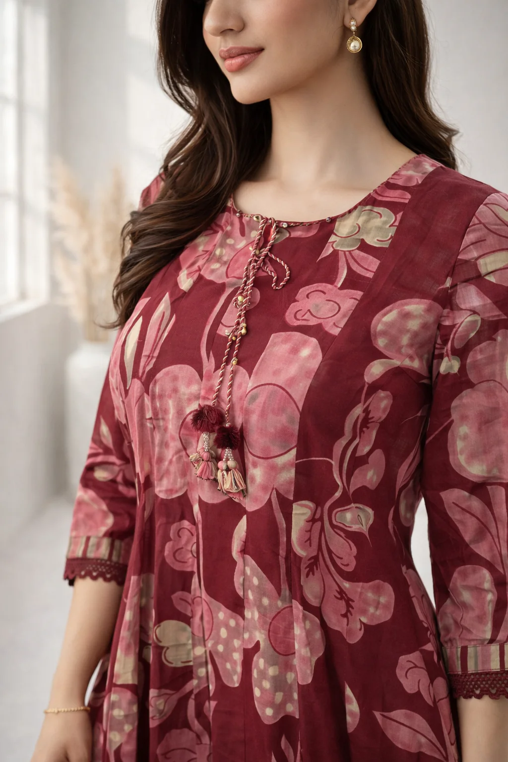 Ridhika Merlot Printed Cotton Suit Set - Image 2