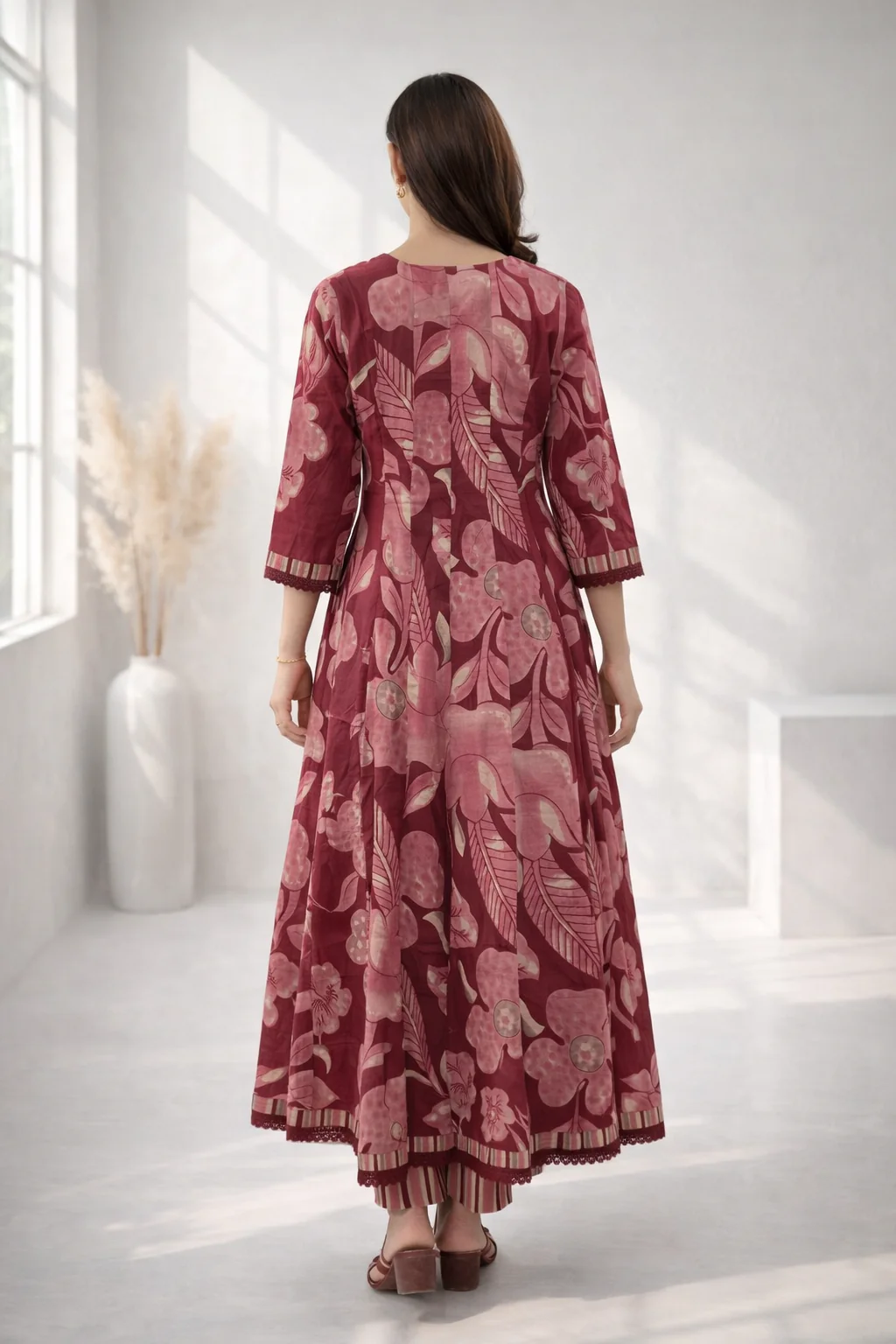 Ridhika Merlot Printed Cotton Suit Set - Image 3