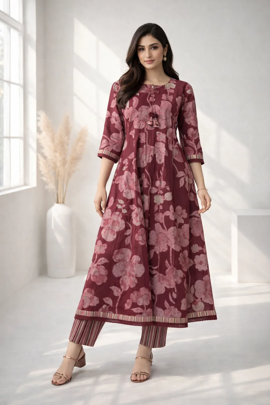 Ridhika Merlot Printed Cotton Suit Set - Image 6