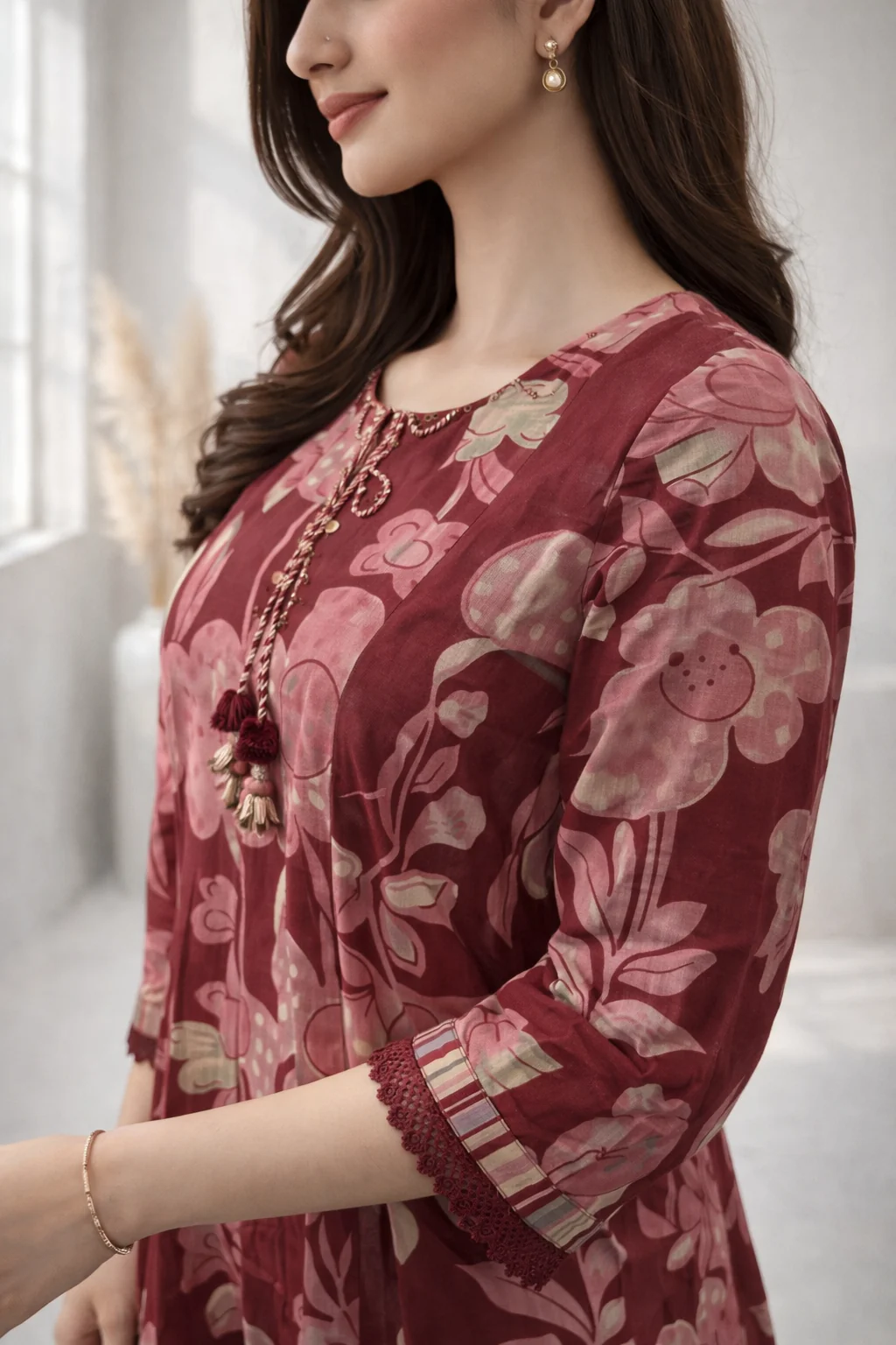Ridhika Merlot Printed Cotton Suit Set - Image 8