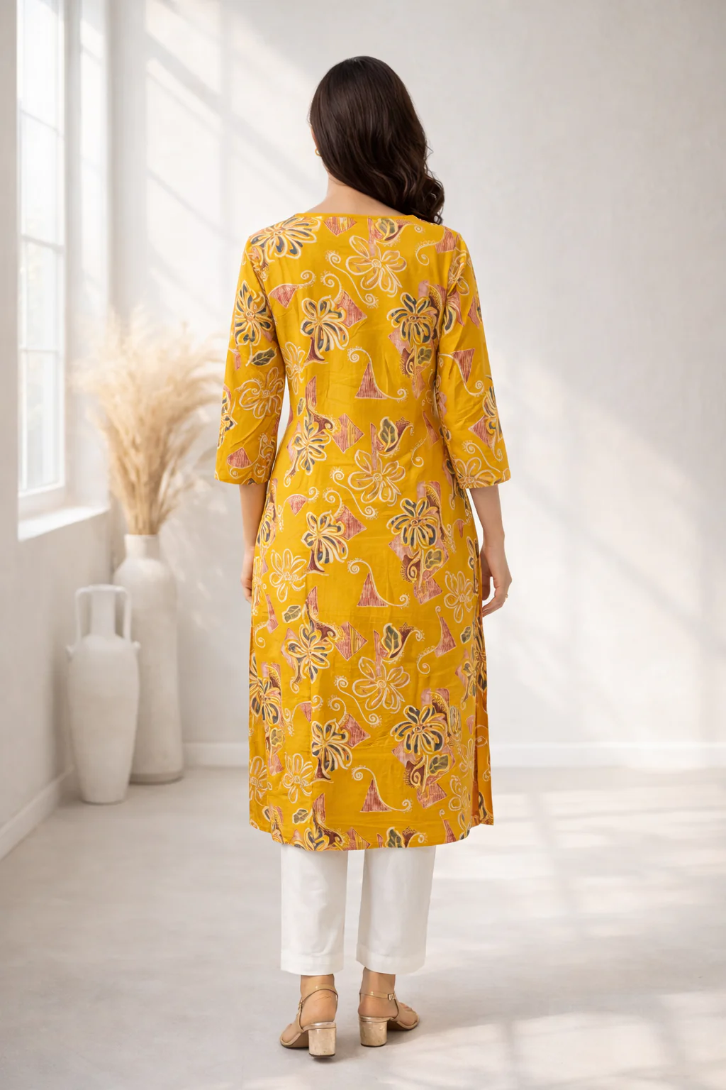 Barnali Mustard Printed Work Kurti - Image 3