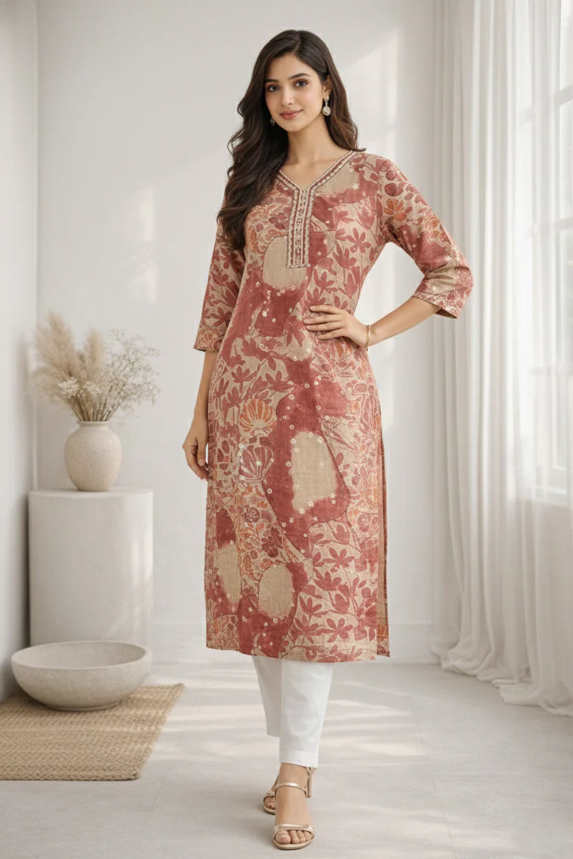 Barnali Sepia Printed Work Kurti - Image 4