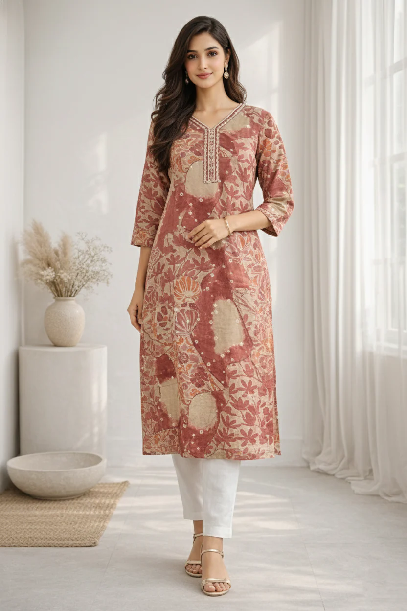 Barnali Sepia Printed Work Kurti - Image 5