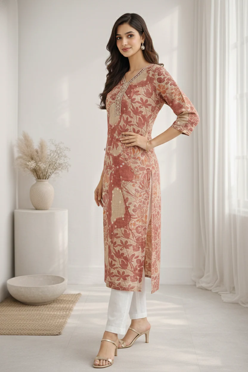 Barnali Sepia Printed Work Kurti - Image 6