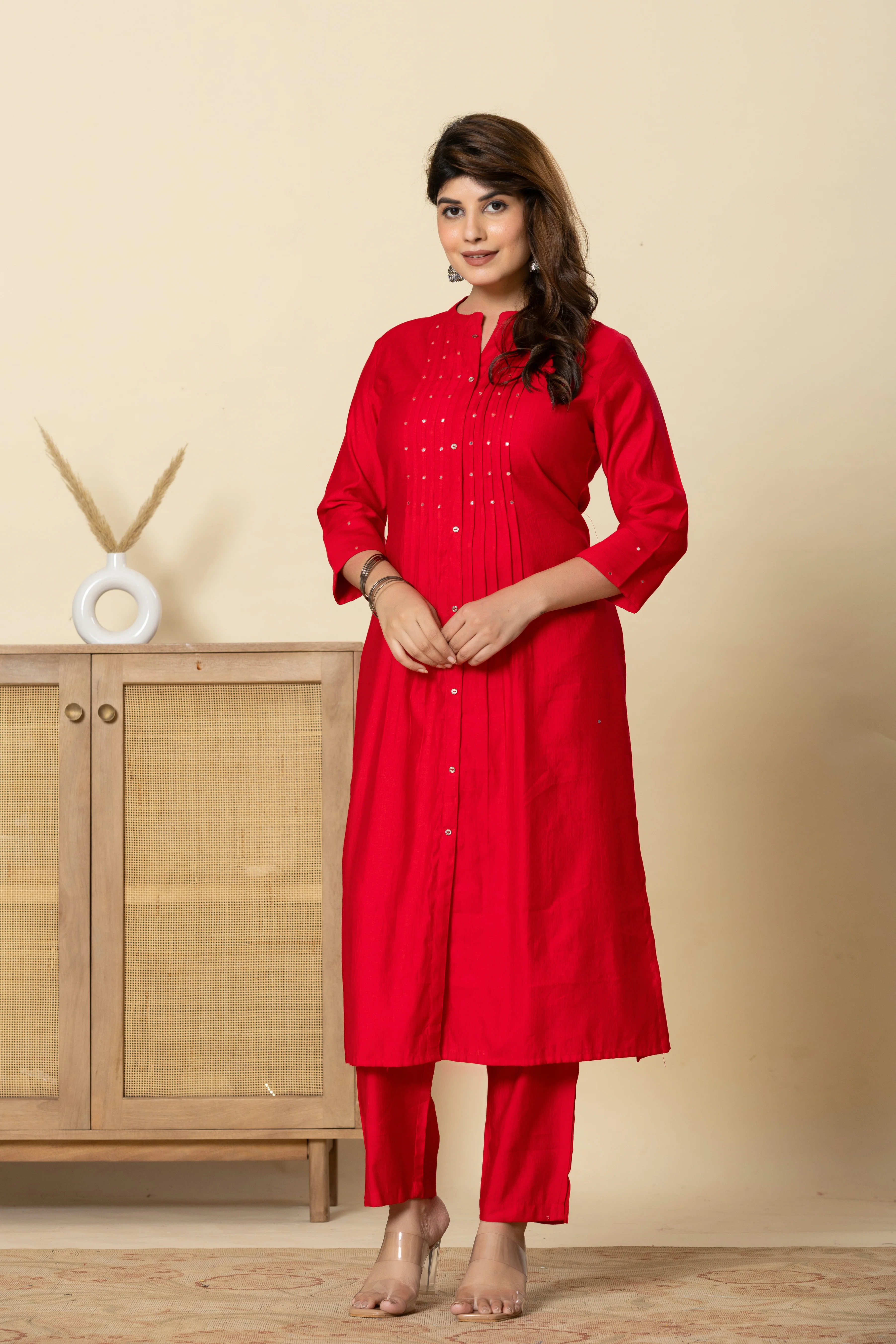 Mika Crimson Kurta Pant Set - Image 3