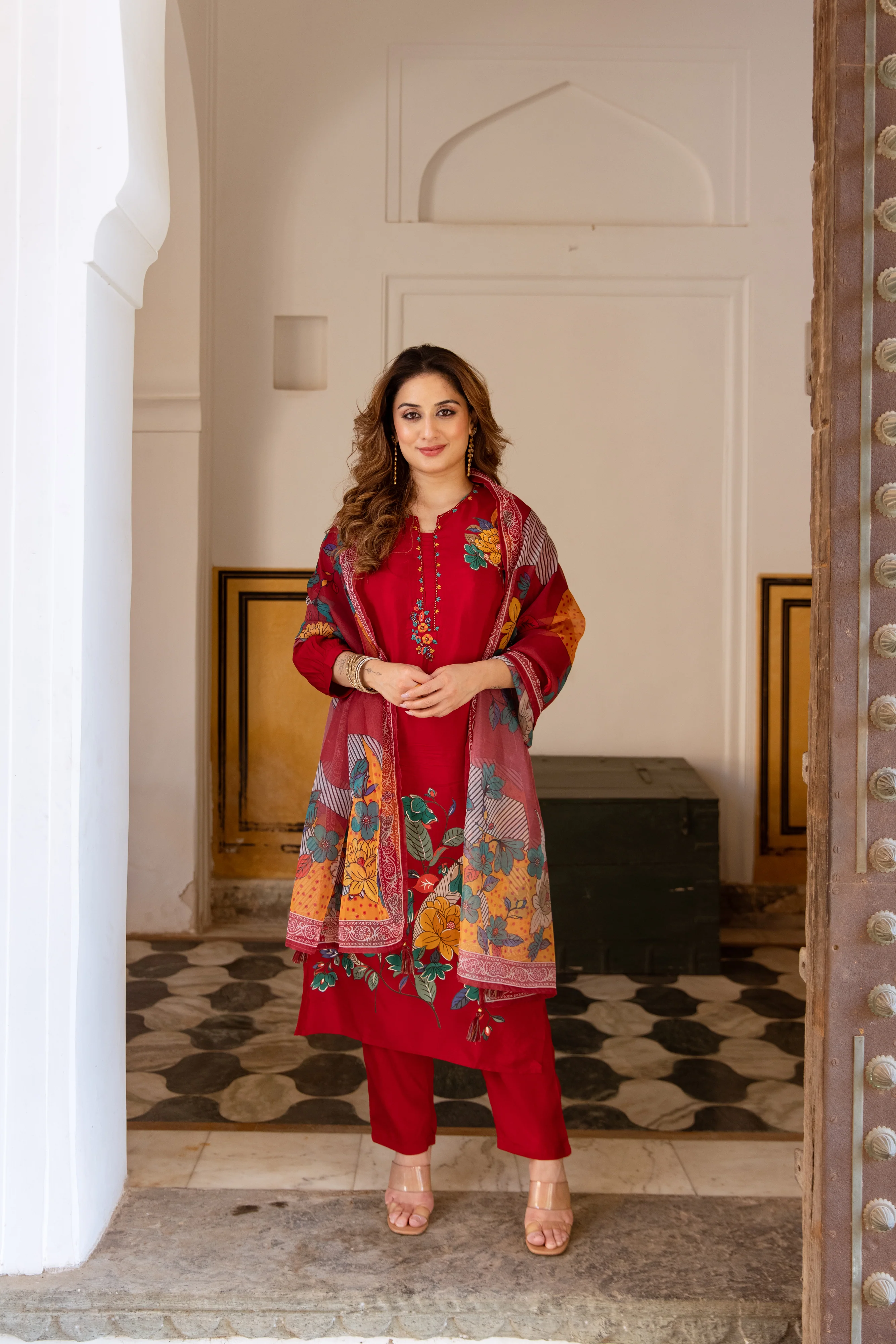 Saisha Vermillion Premium Digital Print Muslin Suit Set - Image 6
