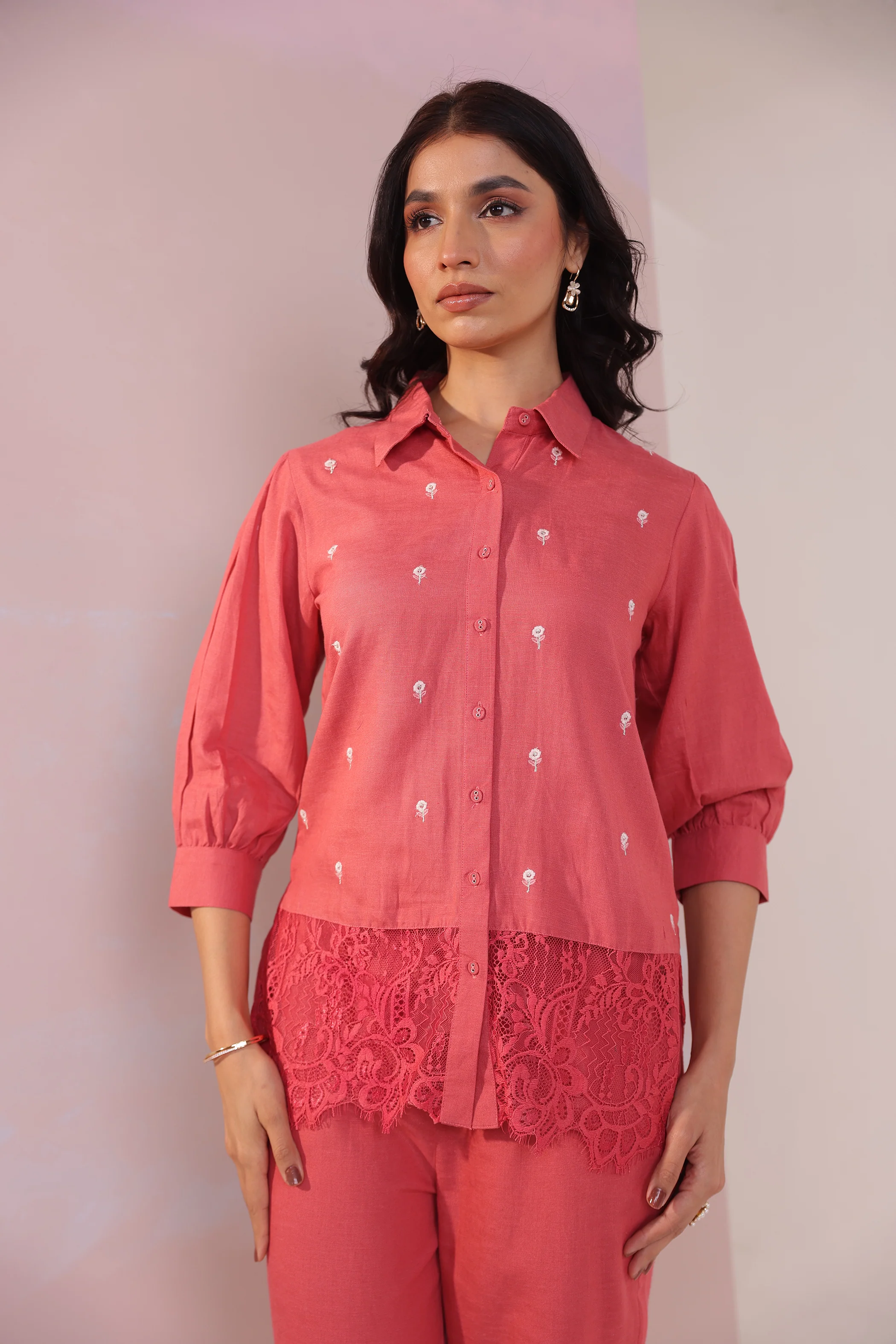 Purna Tomato Embroidery Lace Cotton Co-ord Set - Image 2