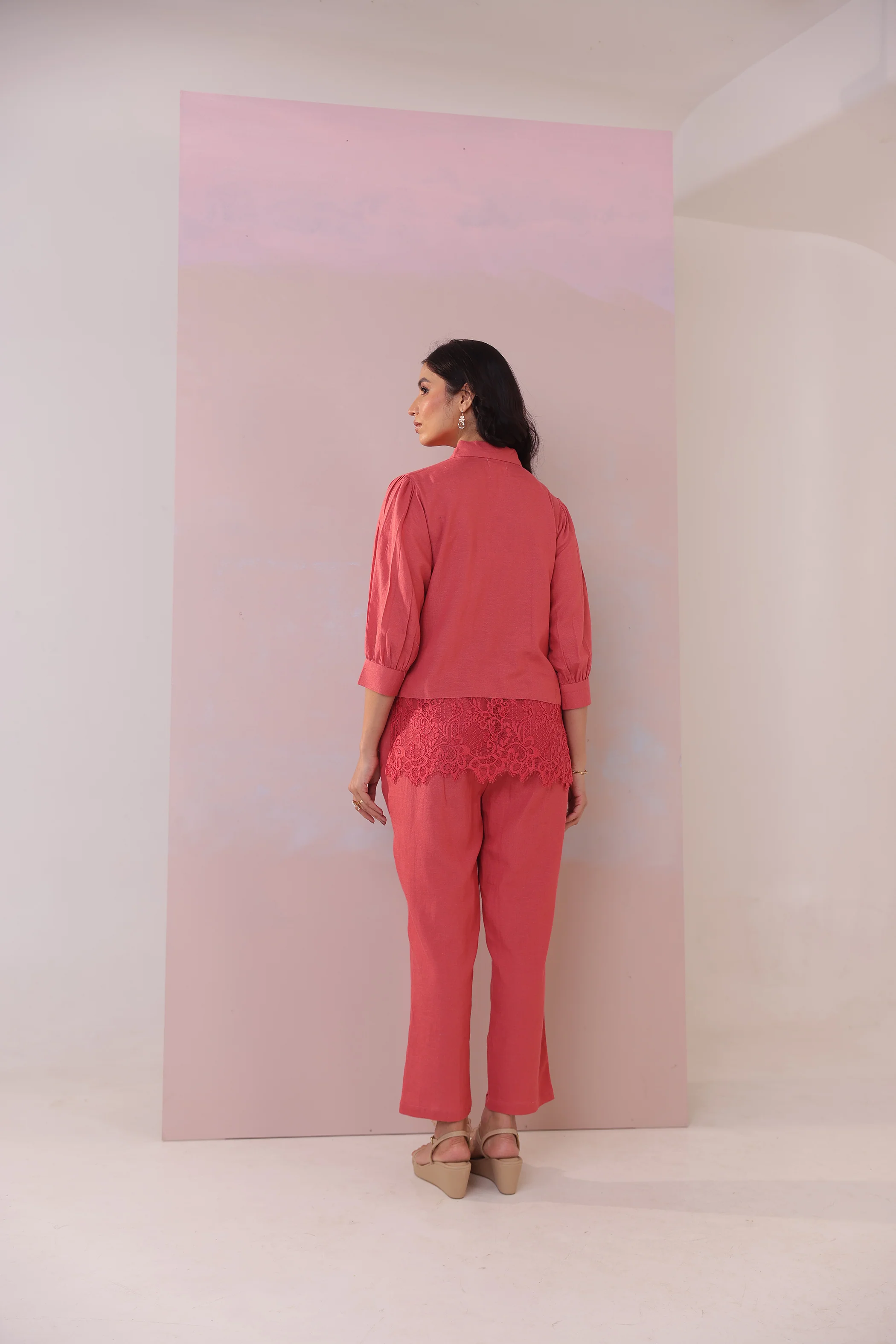 Purna Tomato Embroidery Lace Cotton Co-ord Set - Image 3