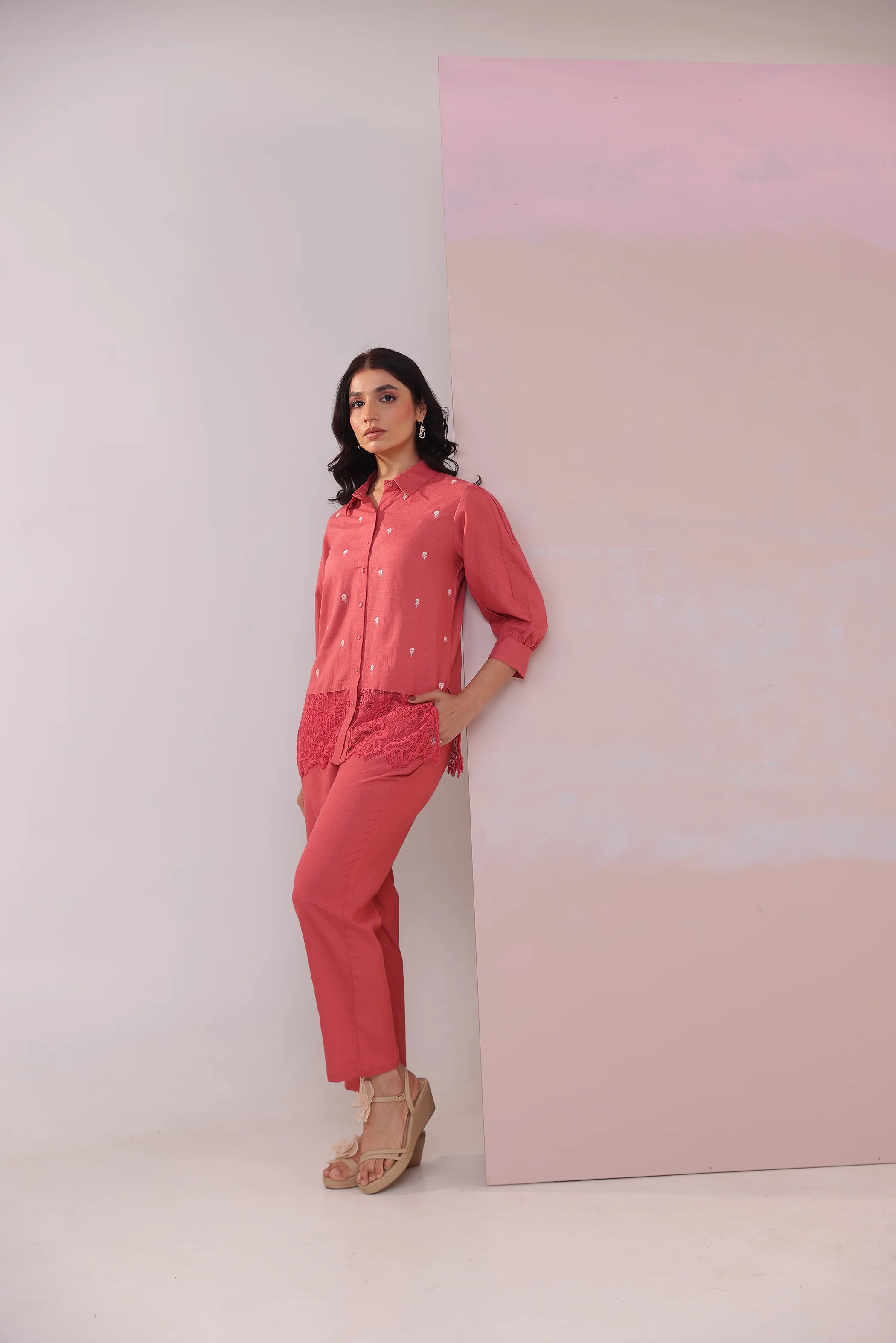 Purna Tomato Embroidery Lace Cotton Co-ord Set - Image 4