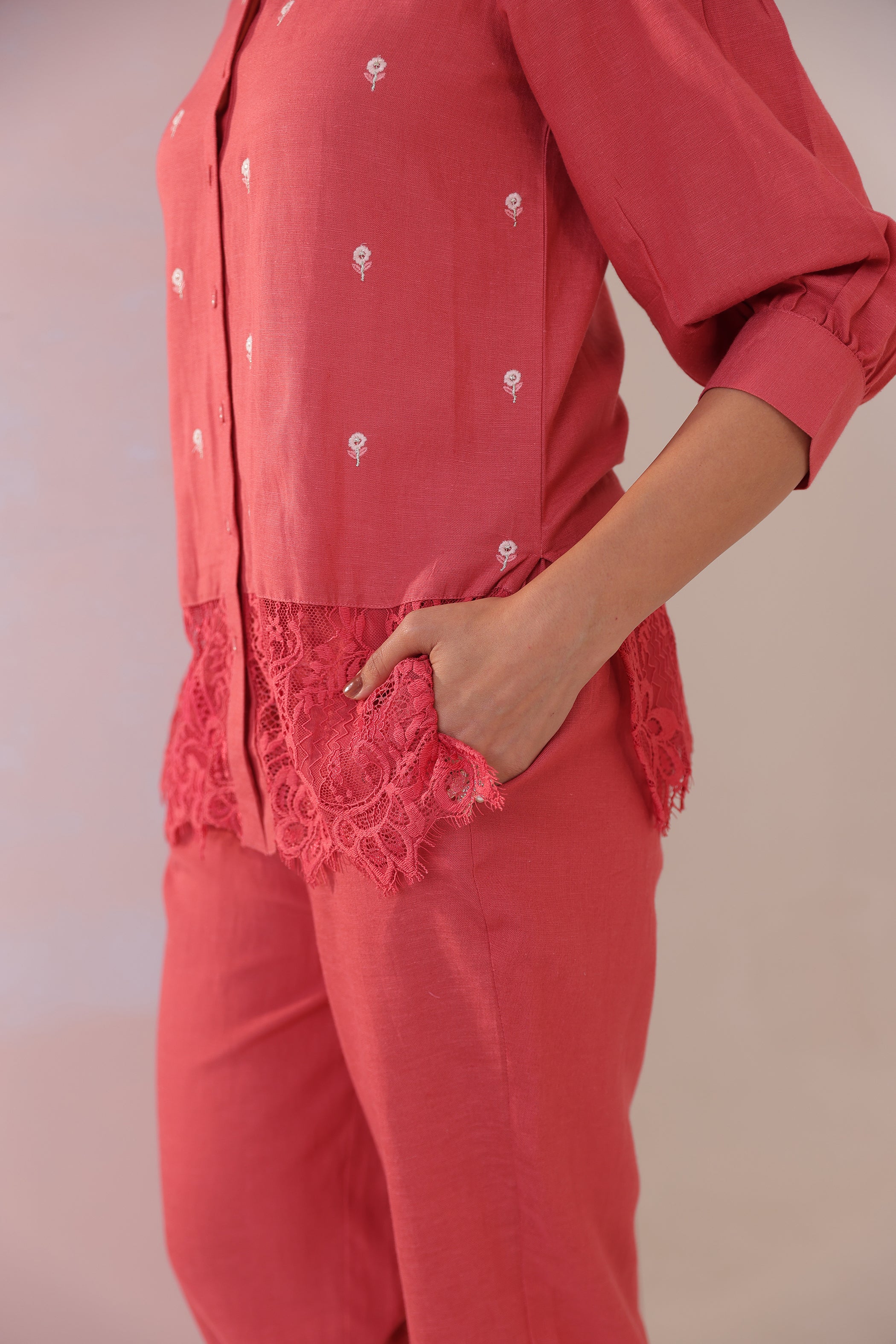 Purna Tomato Embroidery Lace Cotton Co-ord Set - Image 5