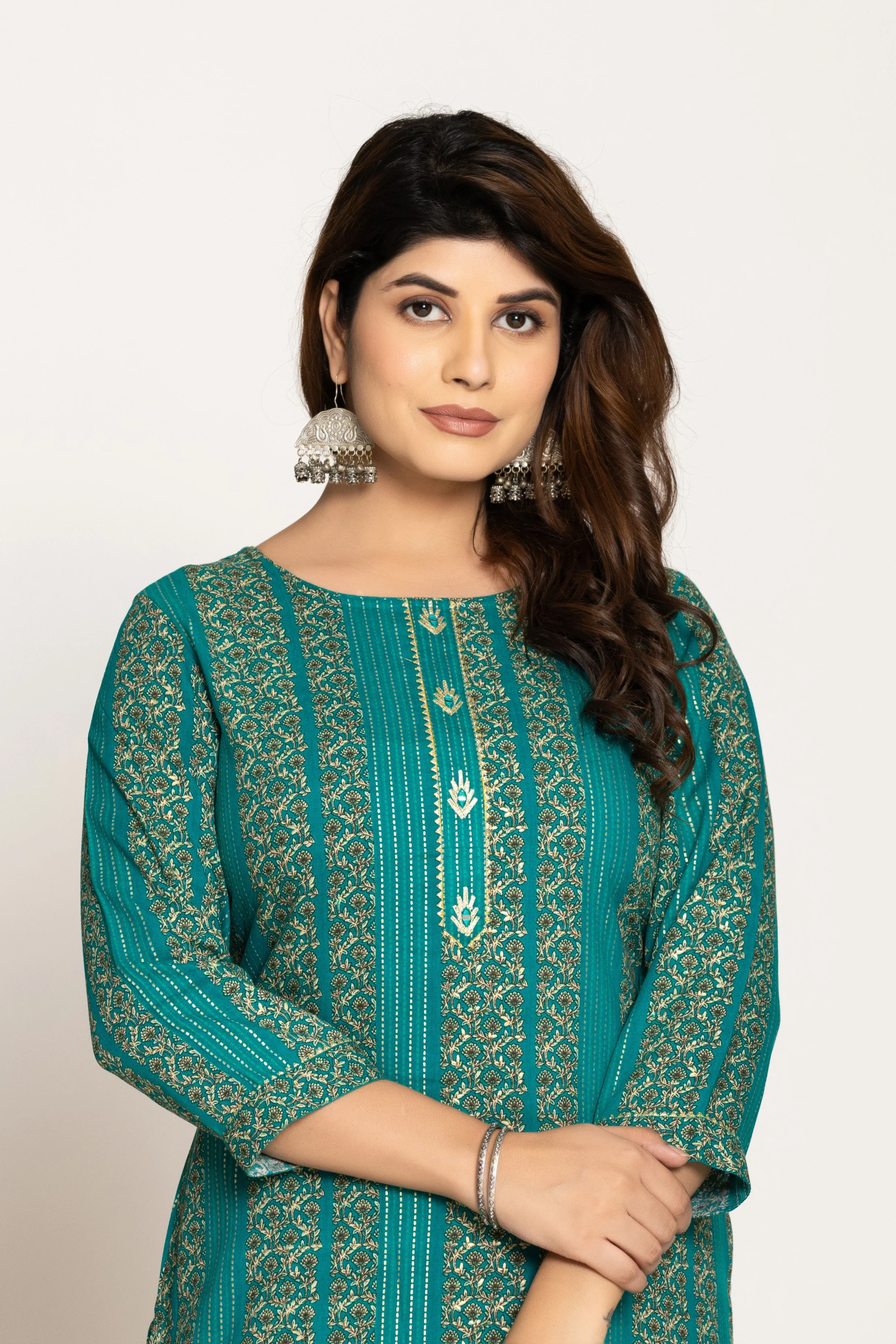 UMA TEAL PRINTED COTTON KURTI - Image 2