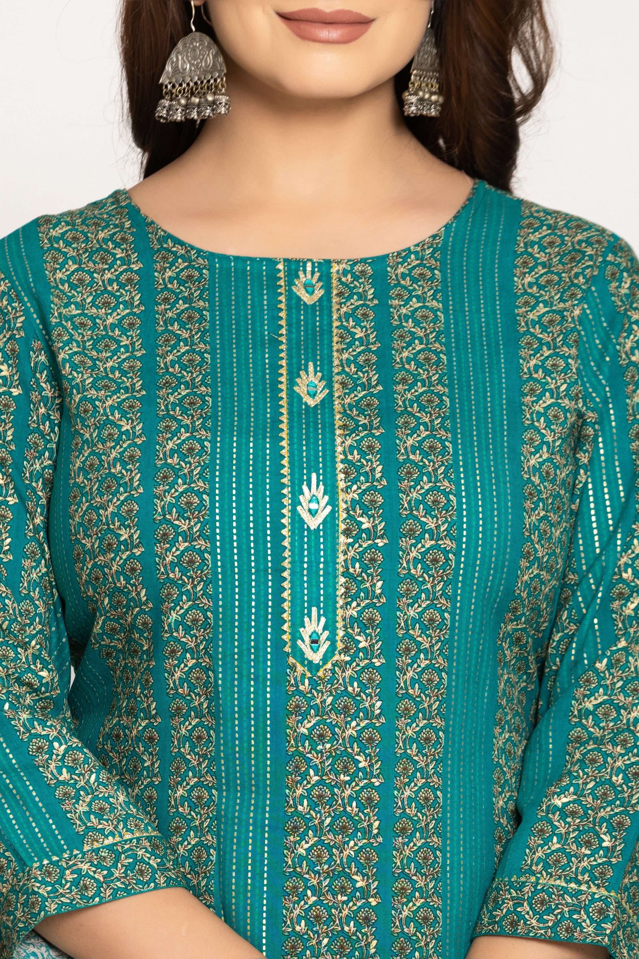 UMA TEAL PRINTED COTTON KURTI - Image 4