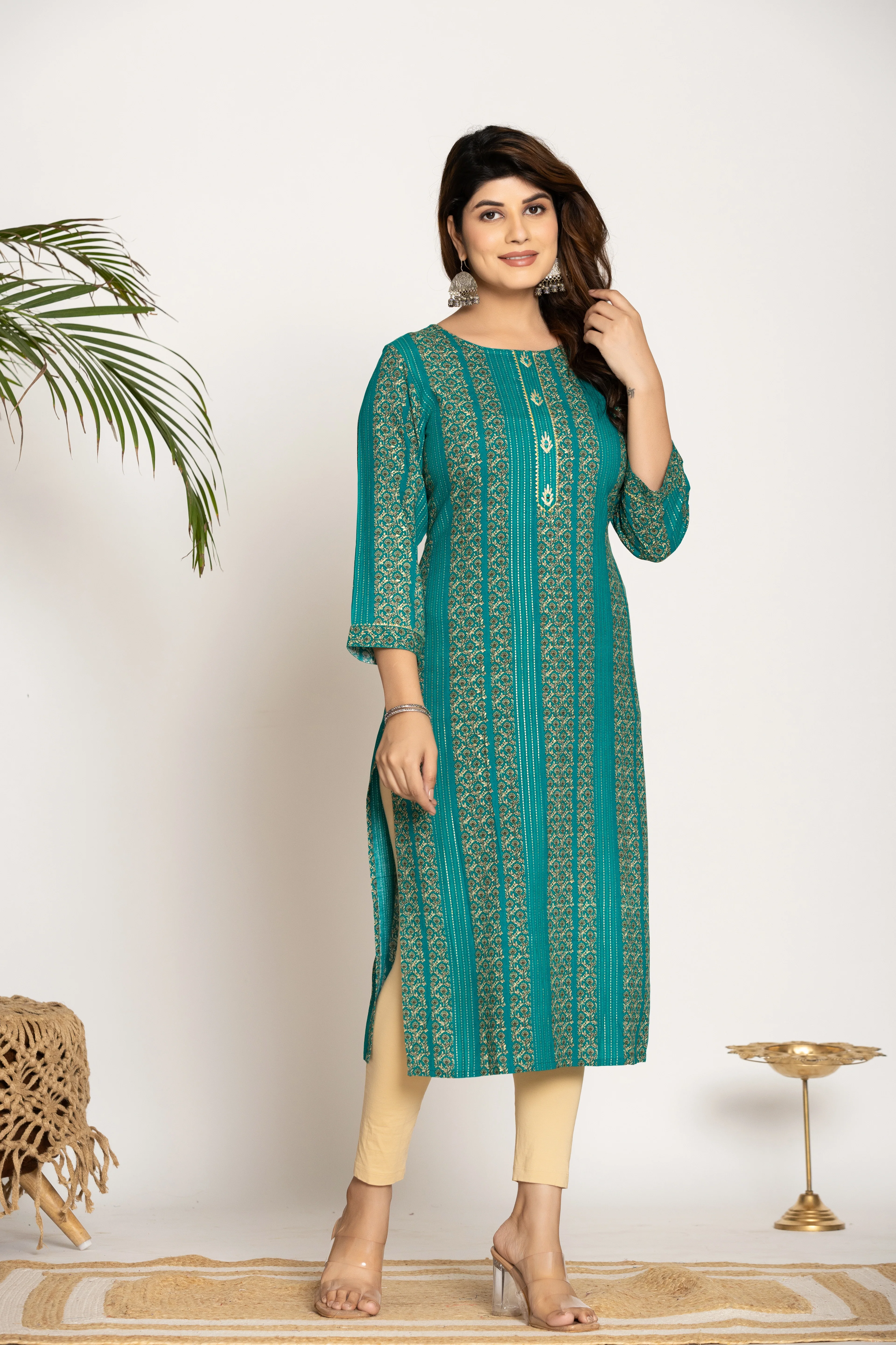 UMA TEAL PRINTED COTTON KURTI - Image 5