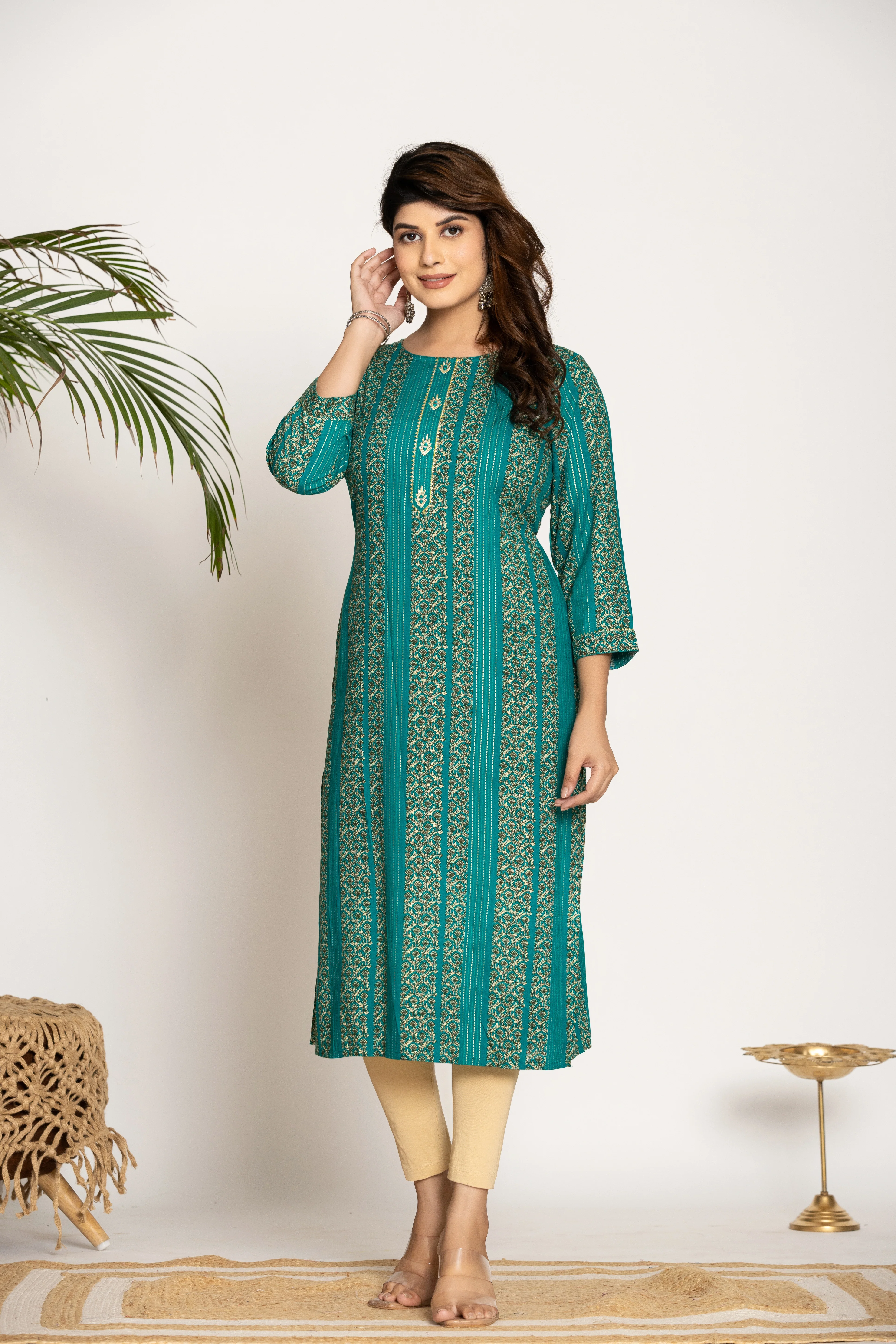 UMA TEAL PRINTED COTTON KURTI - Image 6