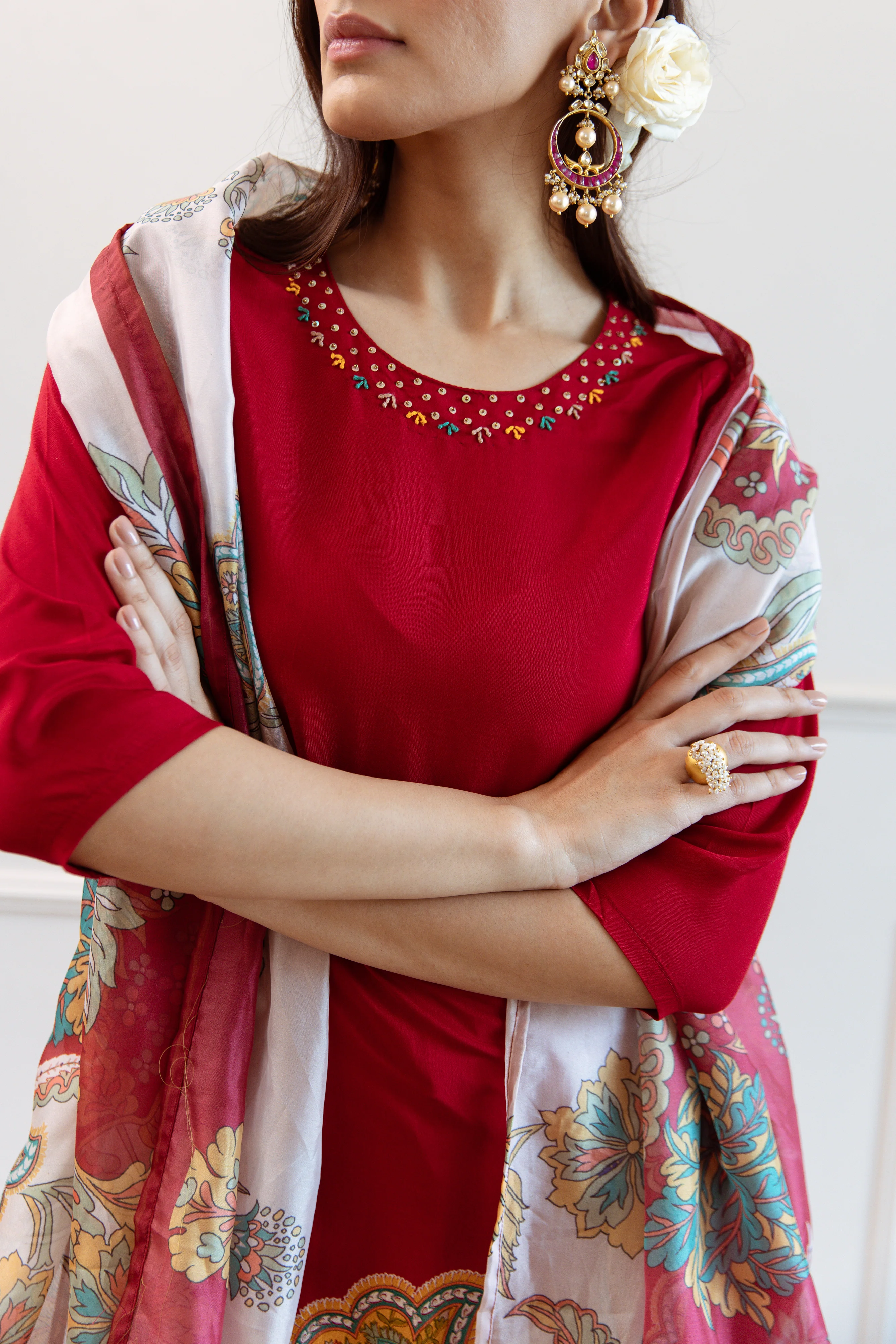 Saisha Scarlet Premium Digital Print Muslin Suit Set - Image 7