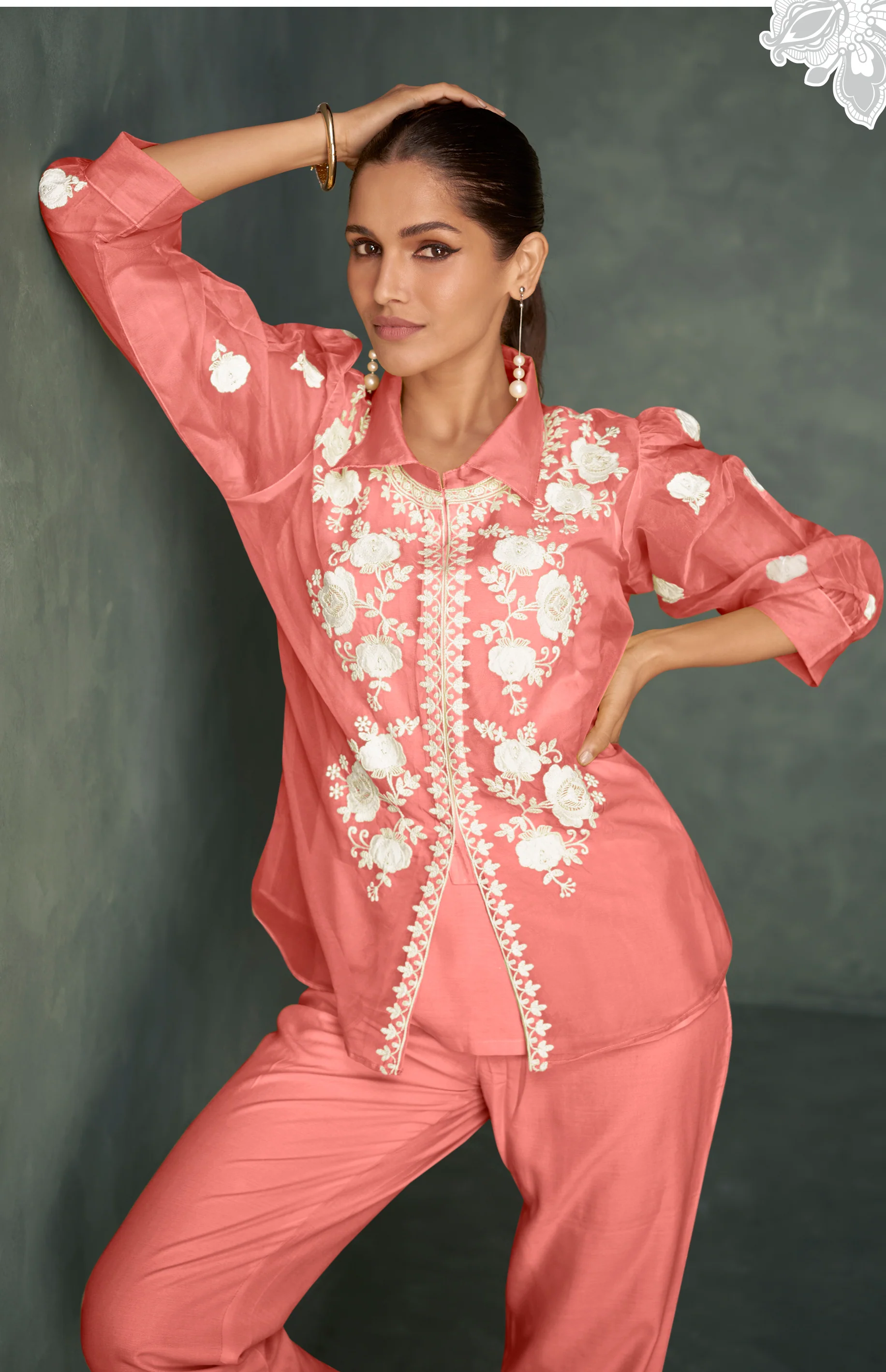 Saba Taffy Embroidered 3 pc Co-ord Set - Image 2