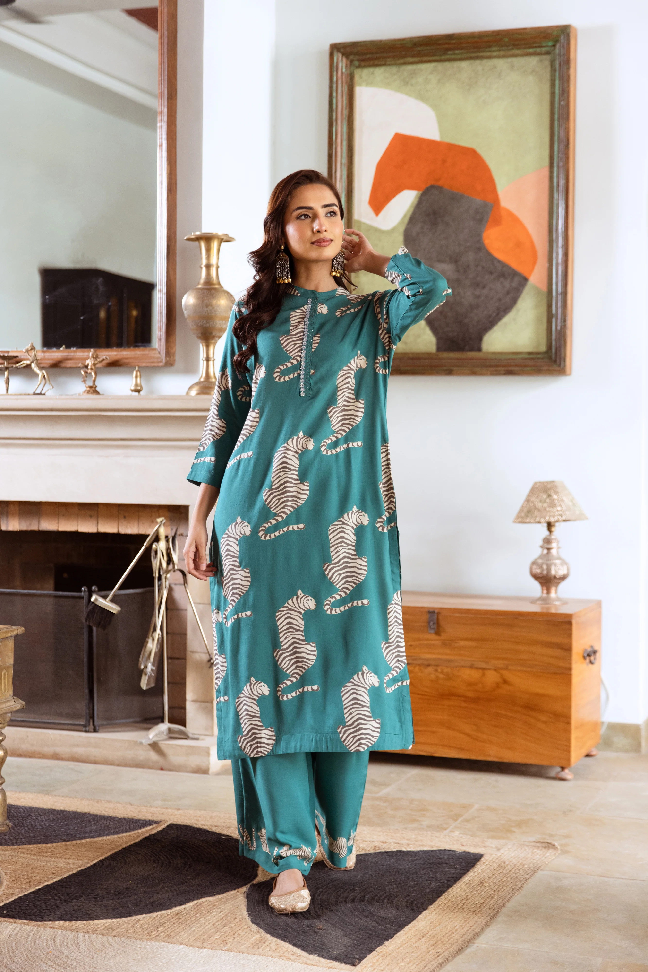 Aruna Lapis Tiger Kurta Pant Set - Image 6