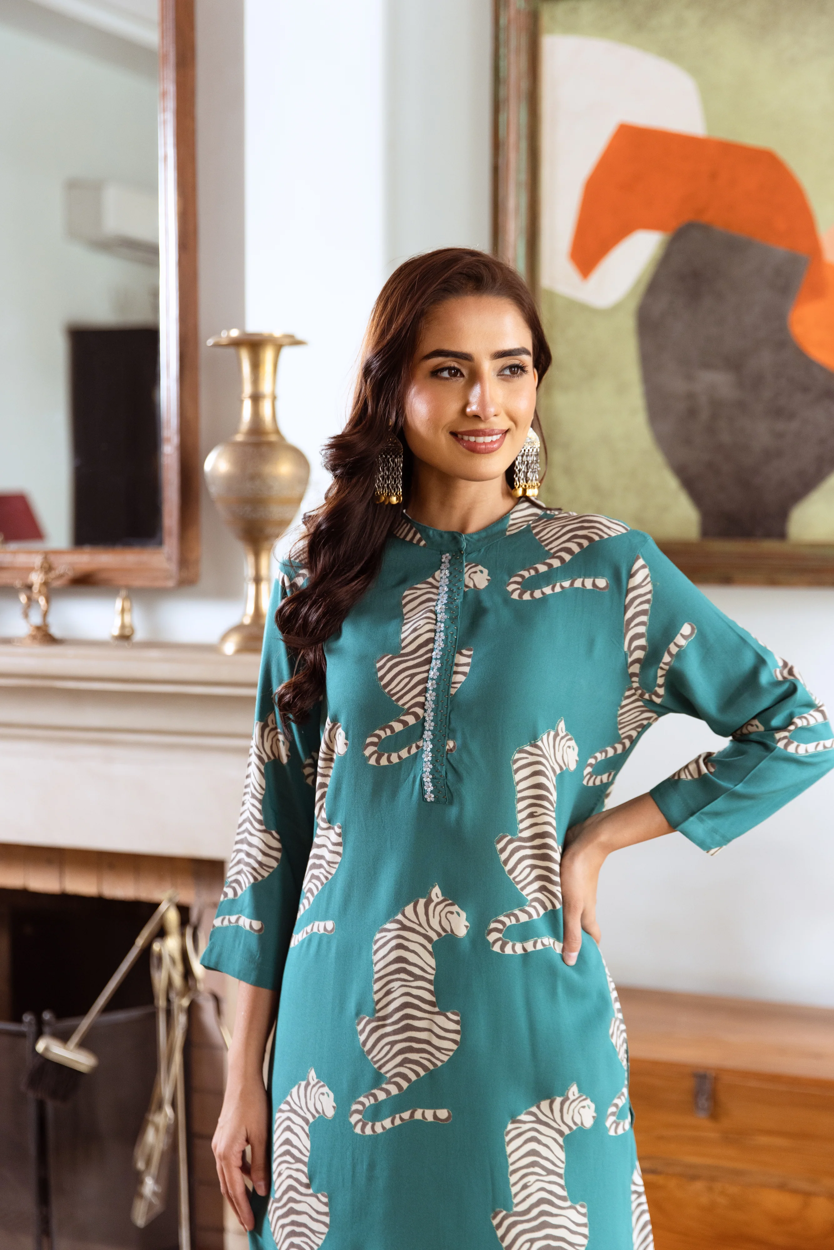 Aruna Lapis Tiger Kurta Pant Set - Image 7