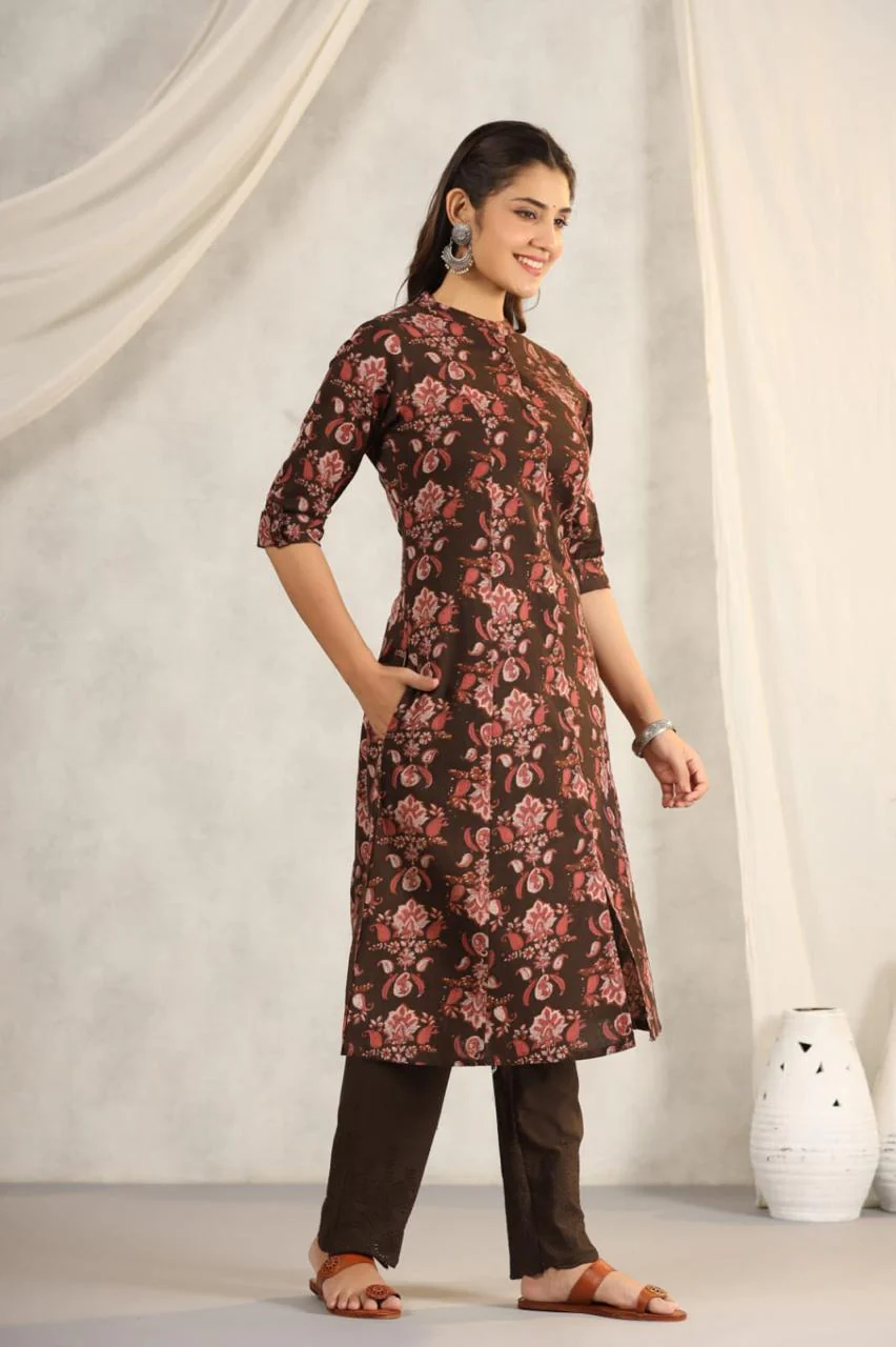 Rachna Charcoal Printed Cotton Kurta Pant Set - Image 10