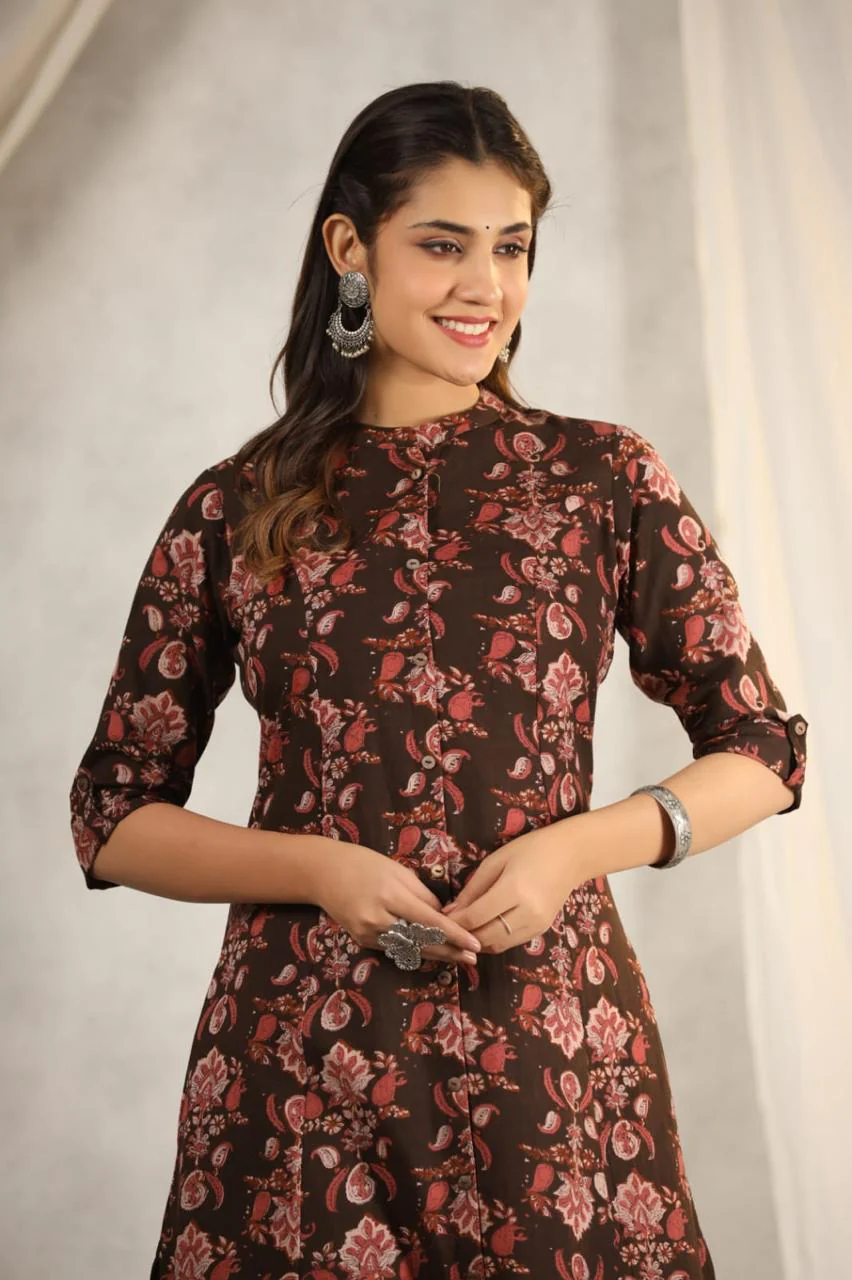 Rachna Charcoal Printed Cotton Kurta Pant Set - Image 11