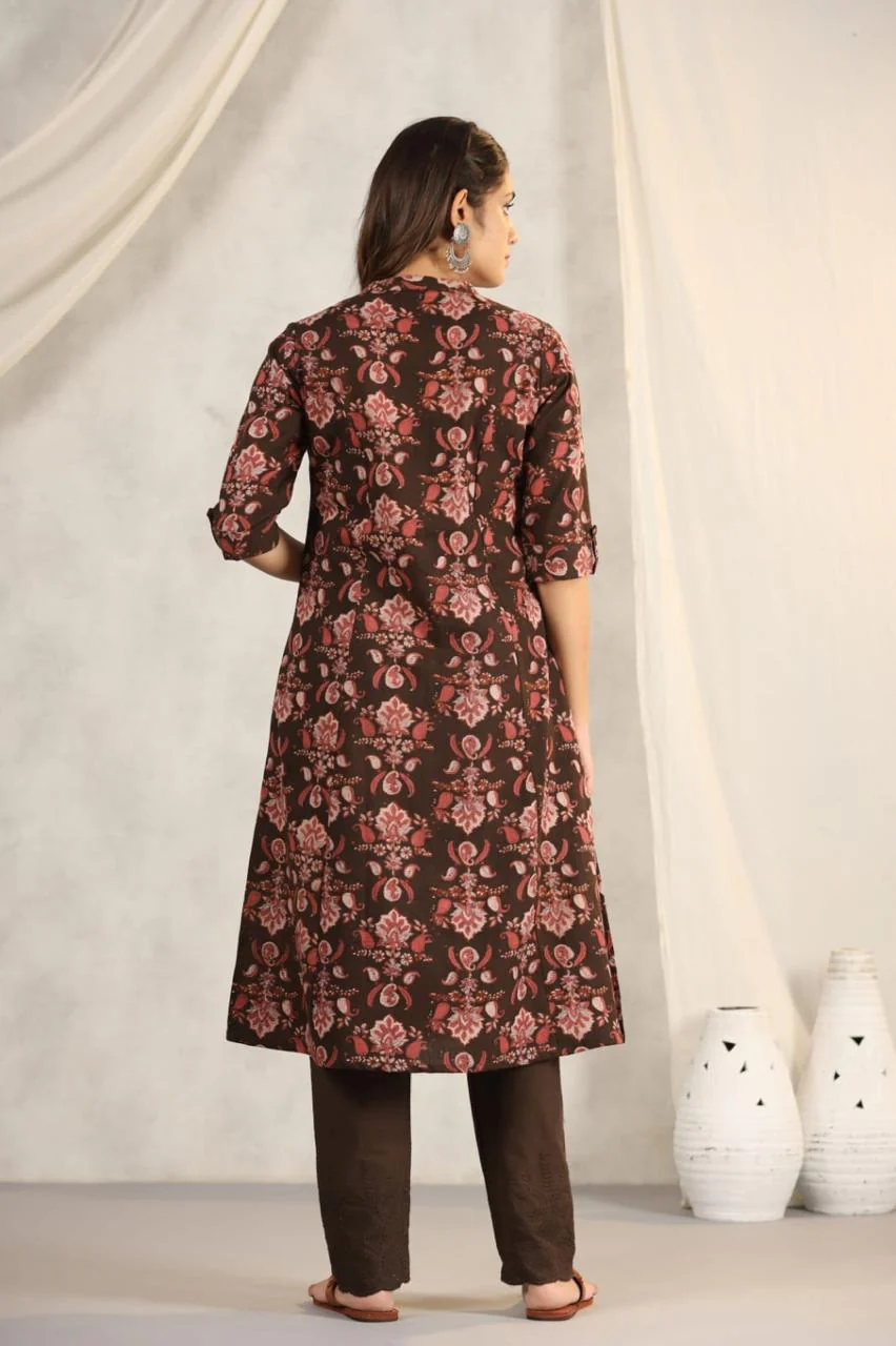 Rachna Charcoal Printed Cotton Kurta Pant Set - Image 12