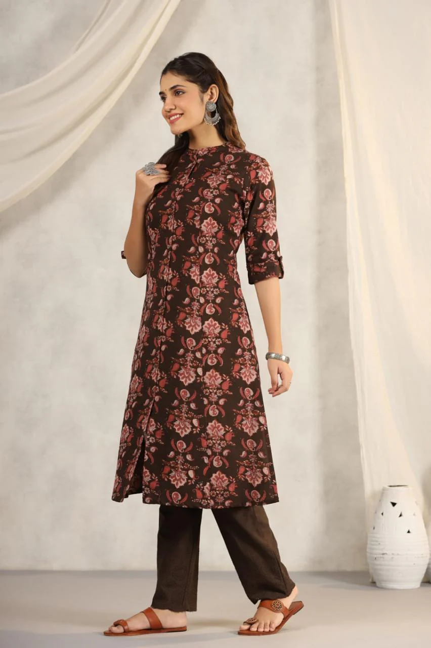 Rachna Charcoal Printed Cotton Kurta Pant Set - Image 13