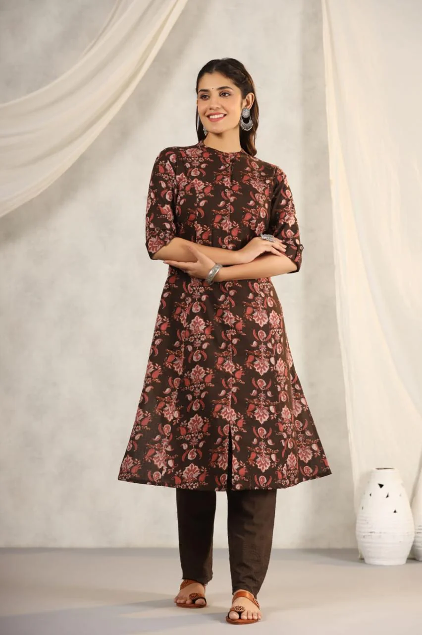 Rachna Charcoal Printed Cotton Kurta Pant Set - Image 14