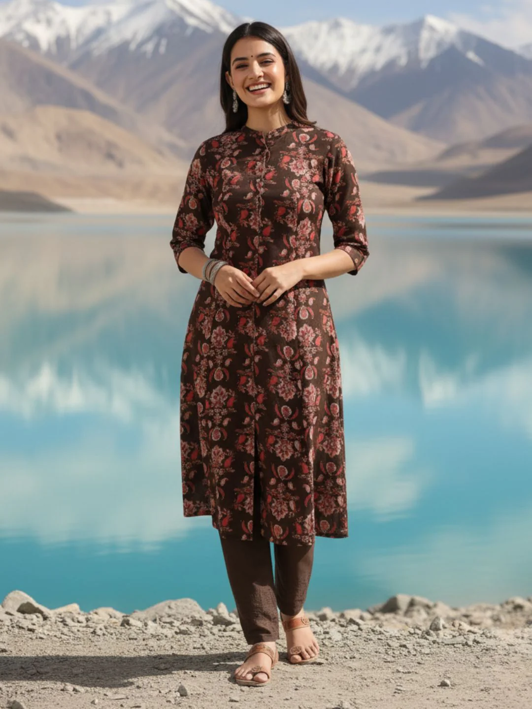 Rachna Charcoal Printed Cotton Kurta Pant Set - Image 2