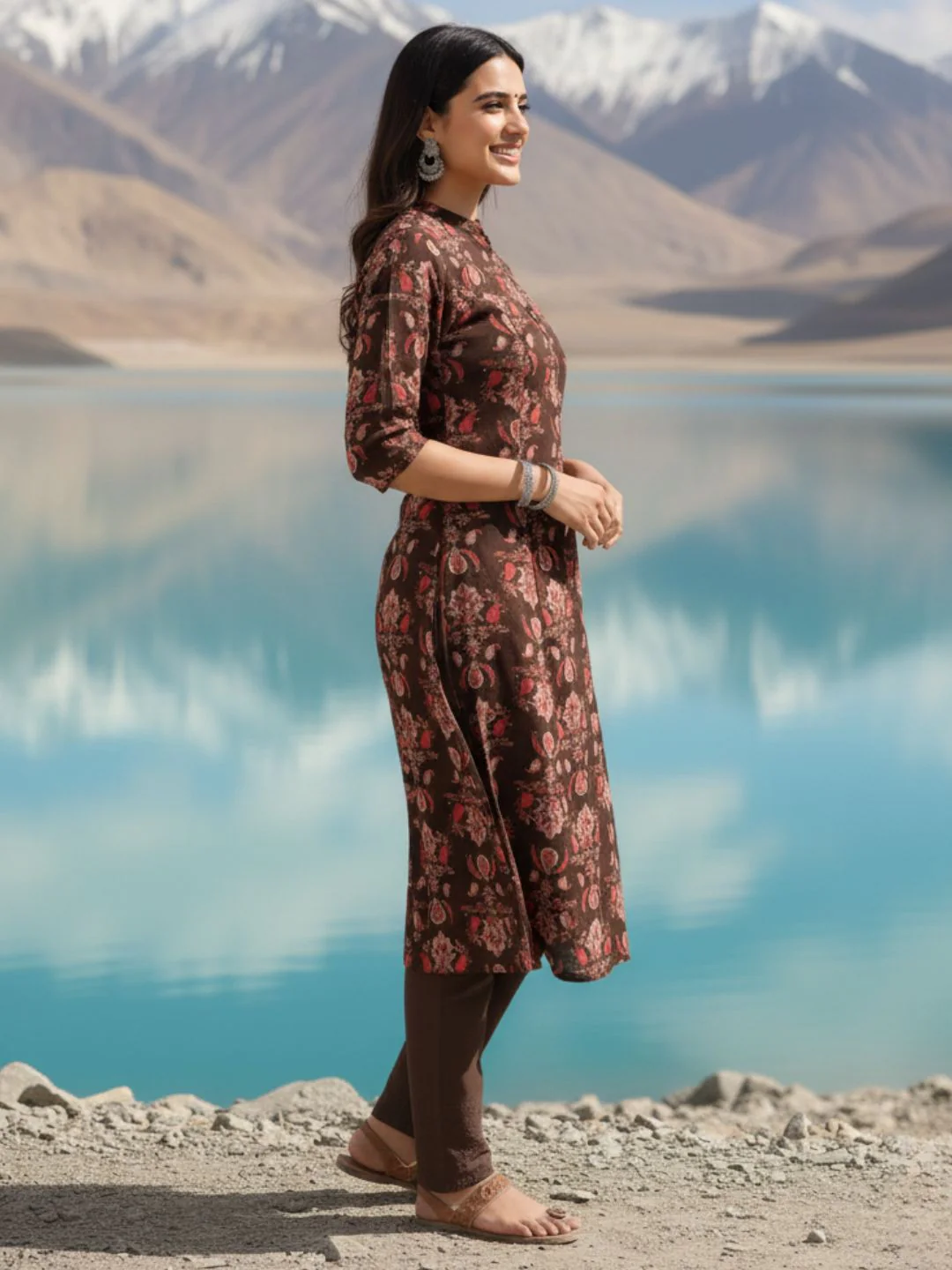 Rachna Charcoal Printed Cotton Kurta Pant Set - Image 3