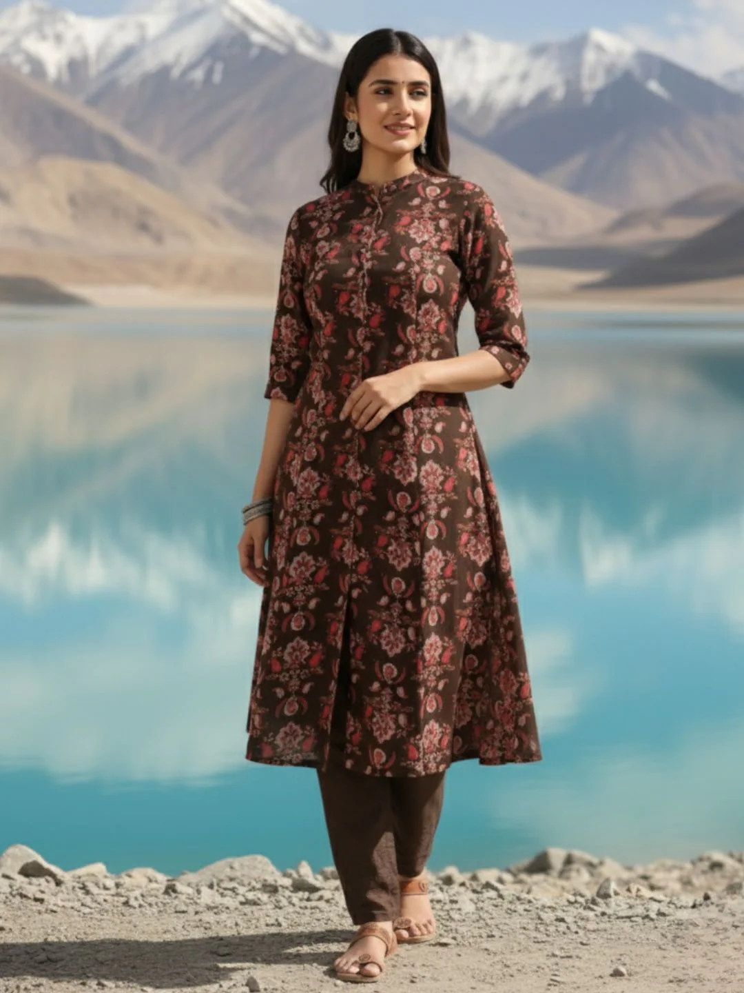 Rachna Charcoal Printed Cotton Kurta Pant Set - Image 4